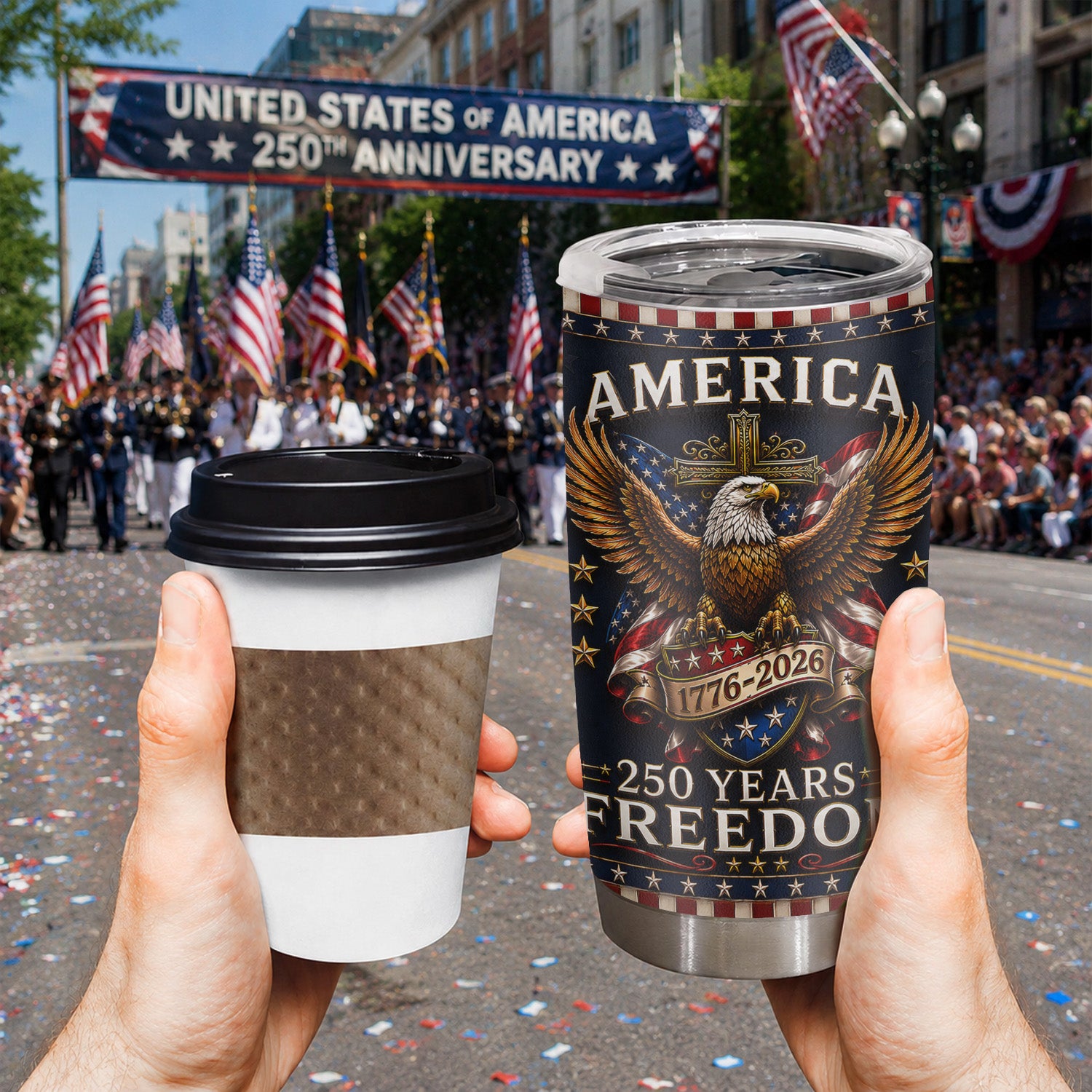 America 250 Years Freedom Christian Eagle 20oz Tumbler