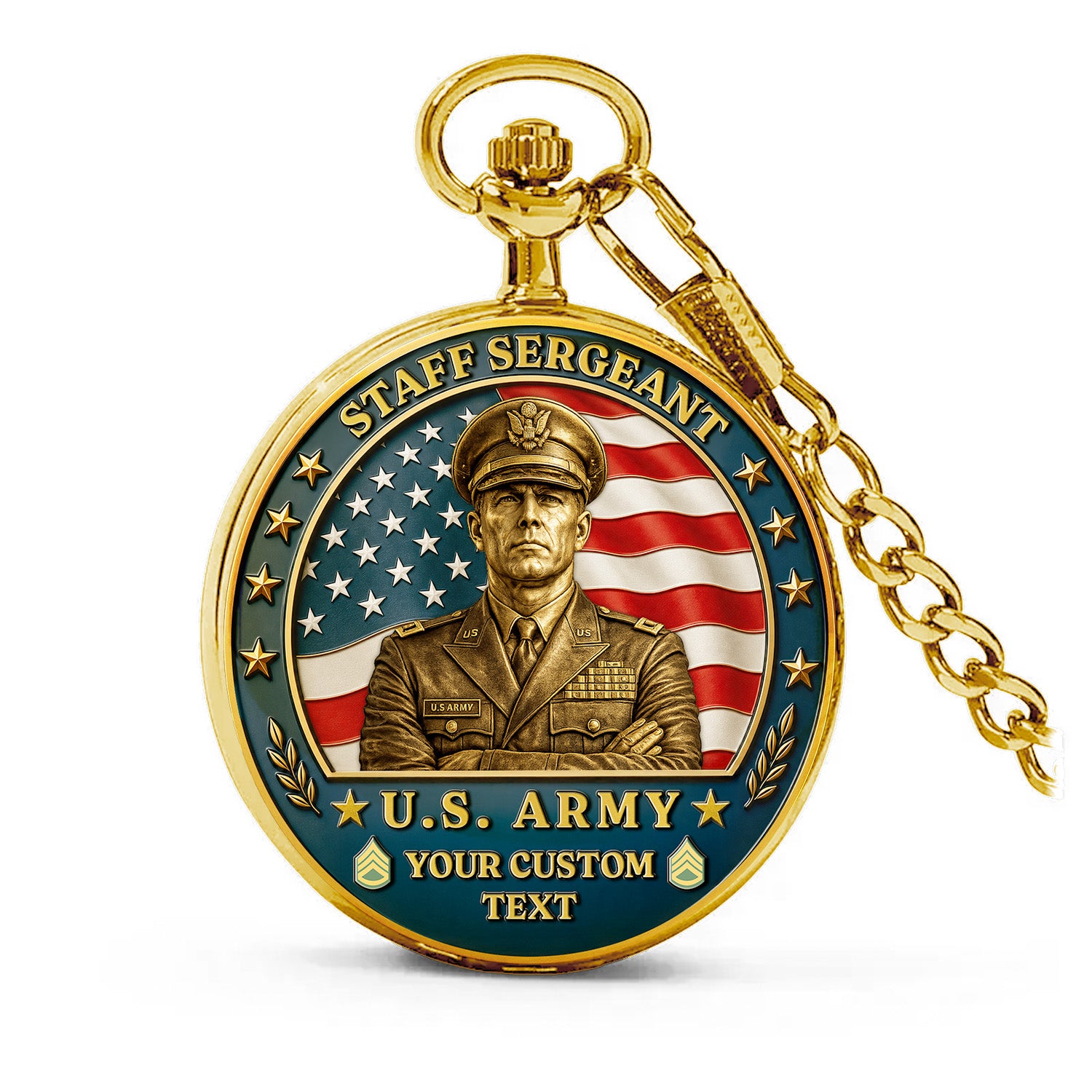 Personalized Army Military Pocket Watch Custom Text Gift