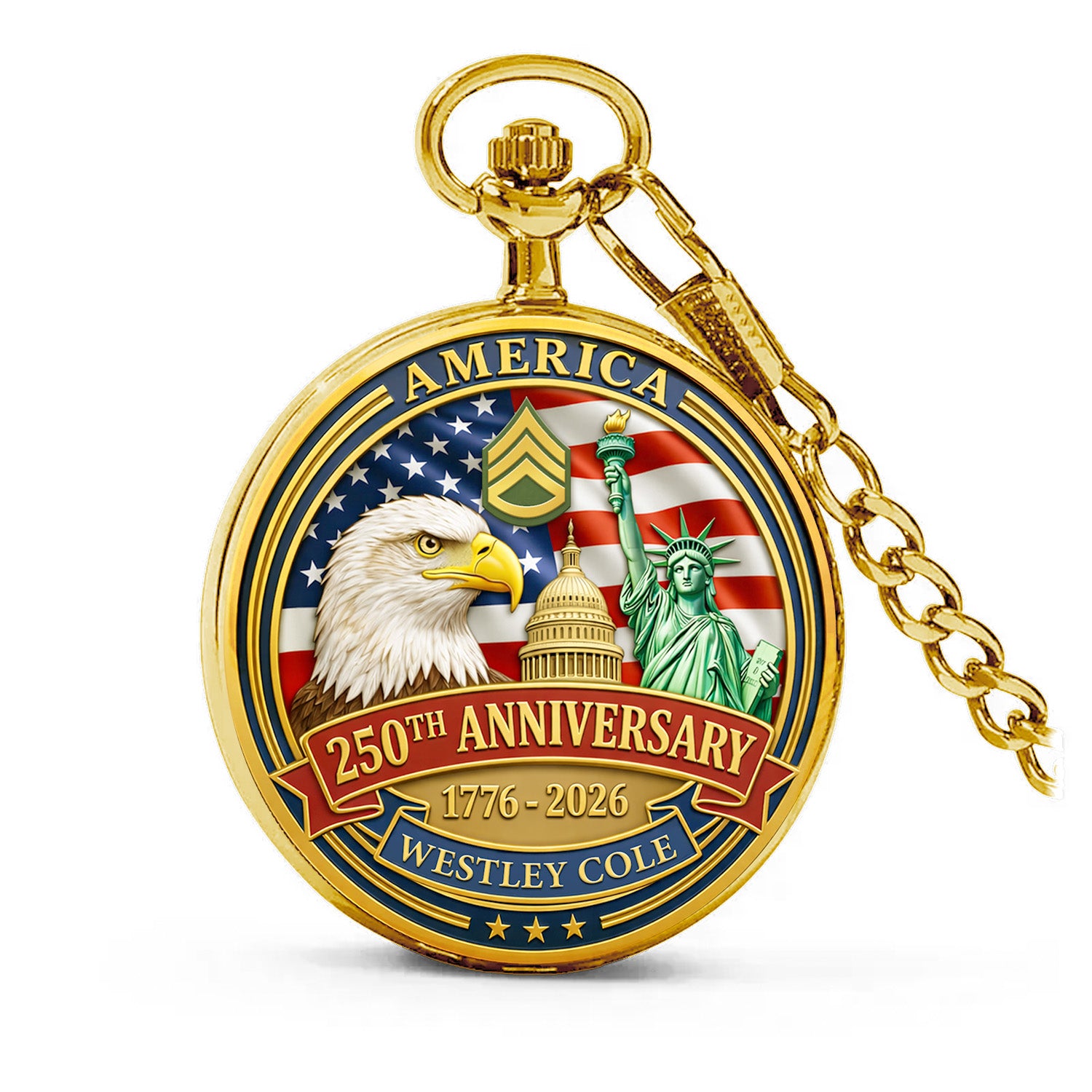 Personalized US Army Pocket Watch Custom Text Veteran Gift