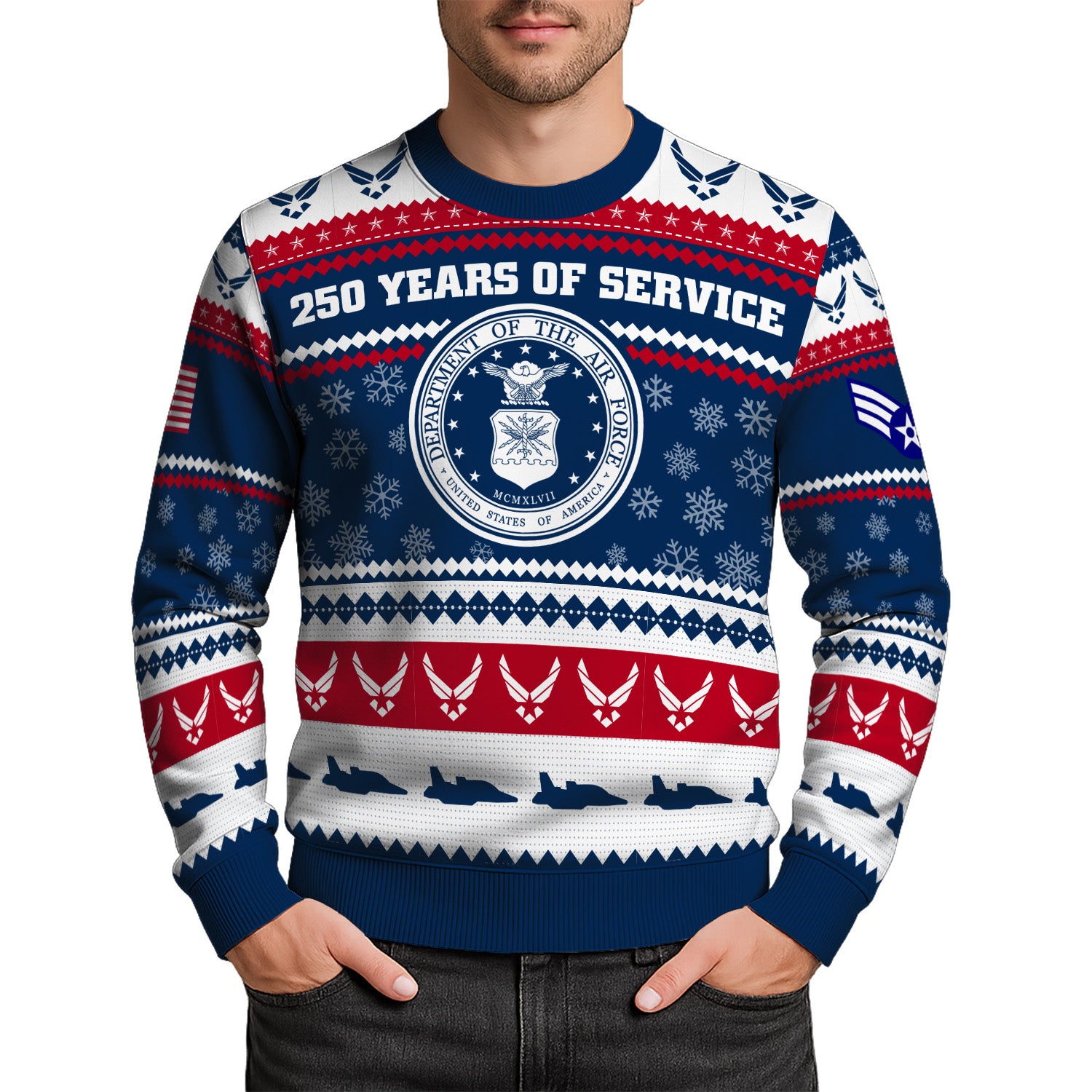 Custom Ranks US Air Force Ugly Christmas Sweater for Women Men KRUST03