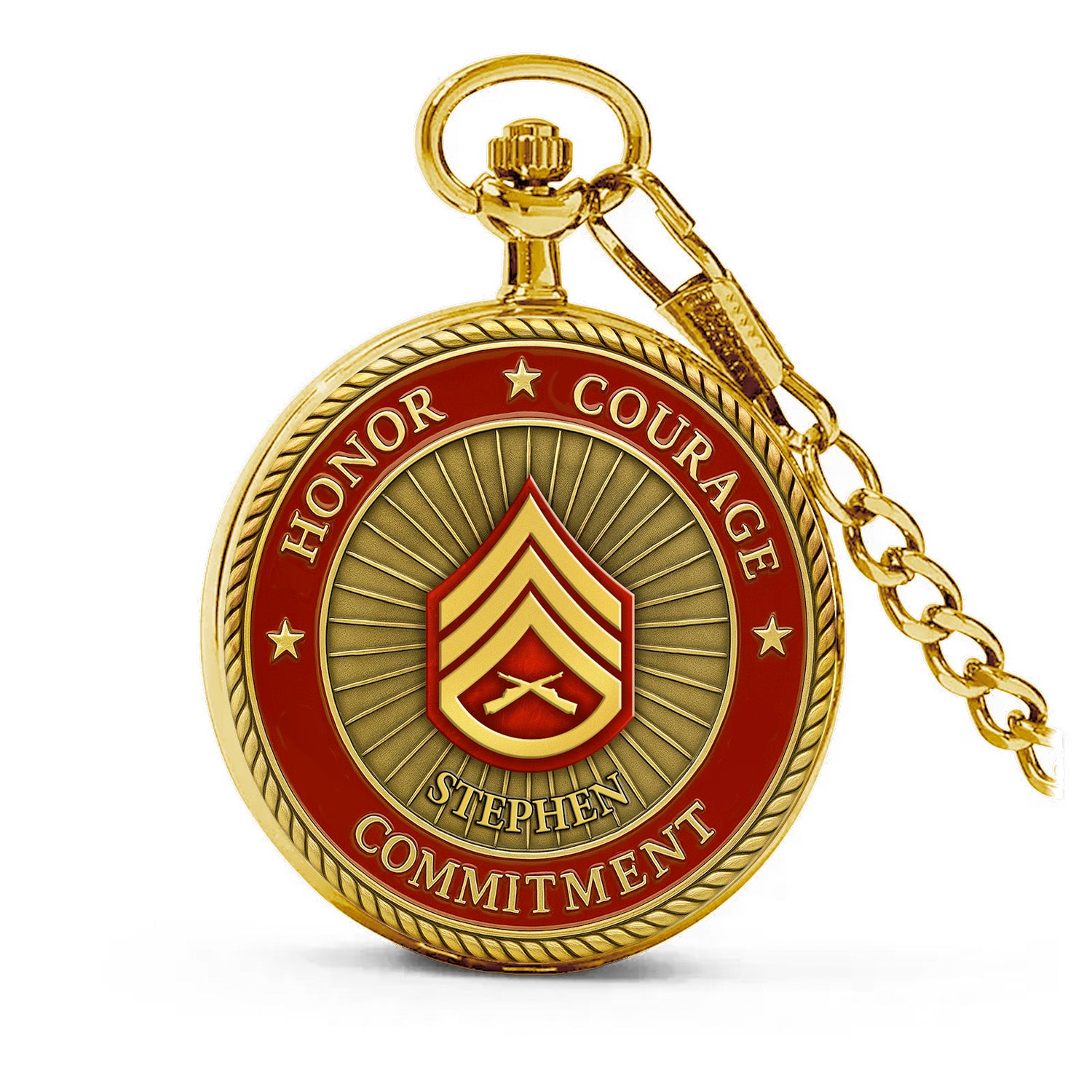 Personalized MARlNE Core Values - Custom Rank/Name Pocket Watch