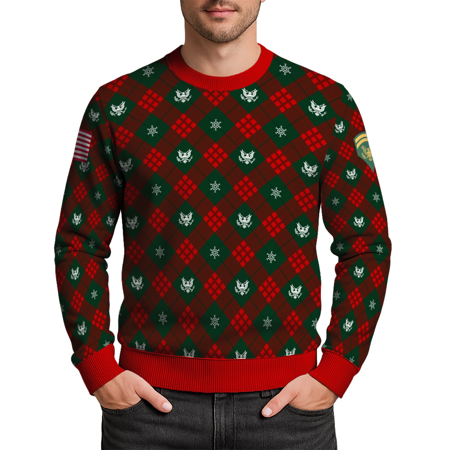 Custom Ranks US Army Ugly Christmas Sweater for Women Men KRUST08