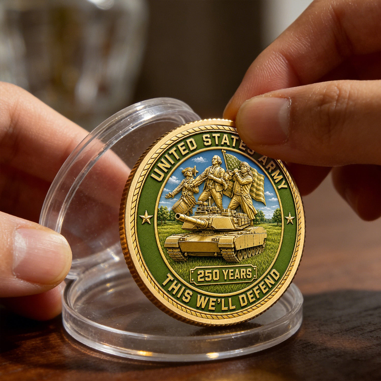 US Army 250th Anniversary Custom Rank Name 3D Challenge Coin Gift