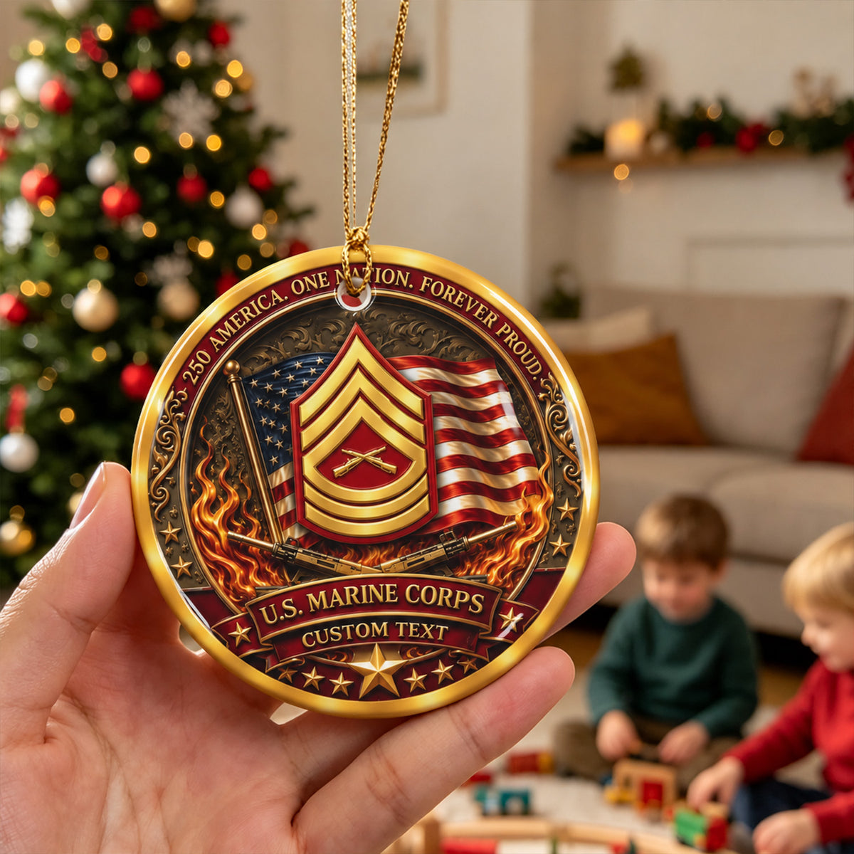 Personalized U.S. Navy Ornament Custom Rank and Military Text