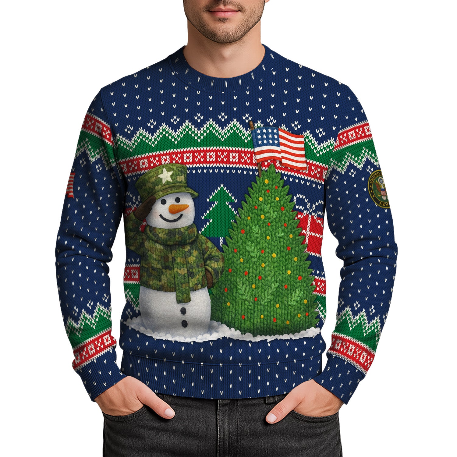 US Army Snowman Soldier Ugly Christmas Sweater
