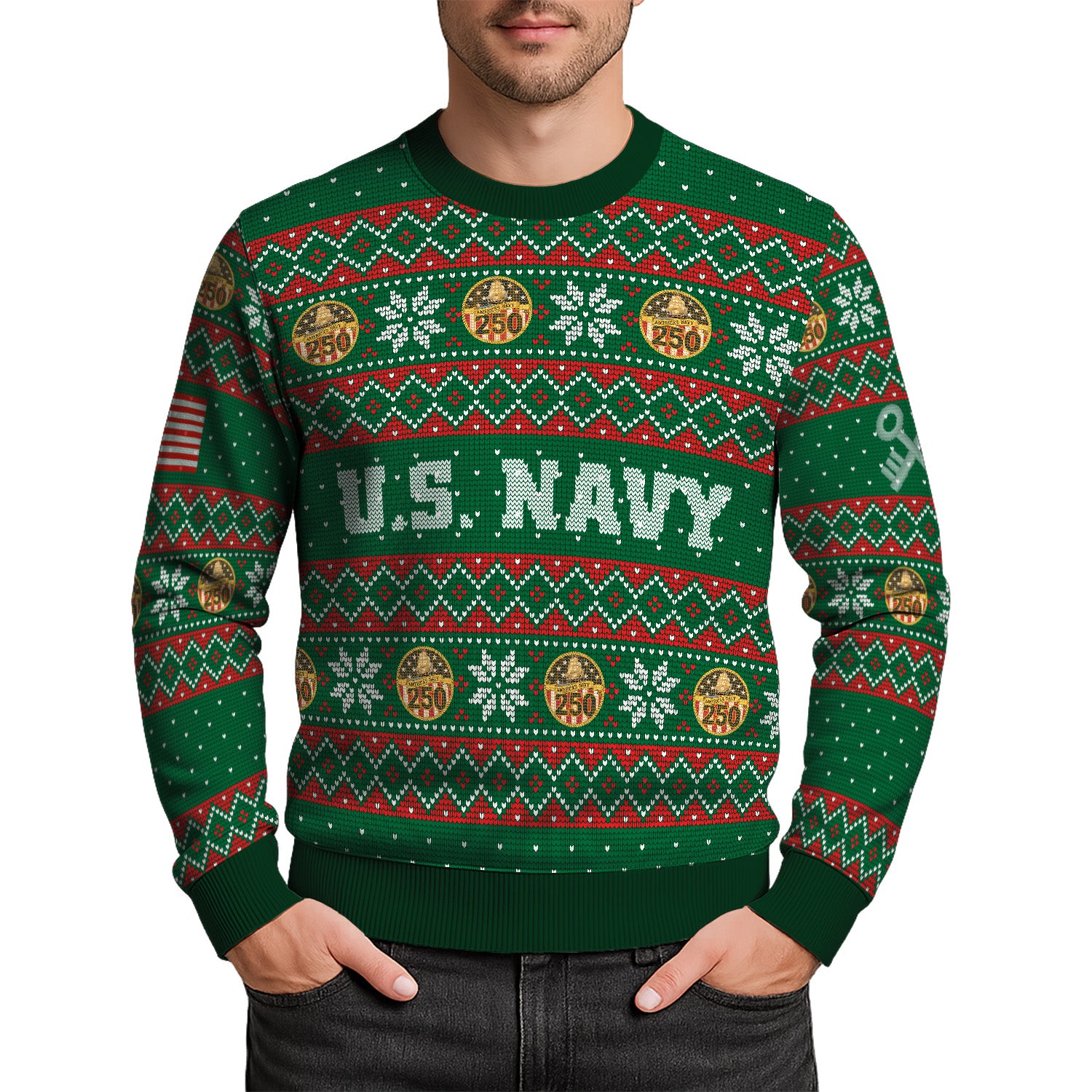 Custom Ranks US Navy Ugly Christmas Sweater for Women Men KRUST09
