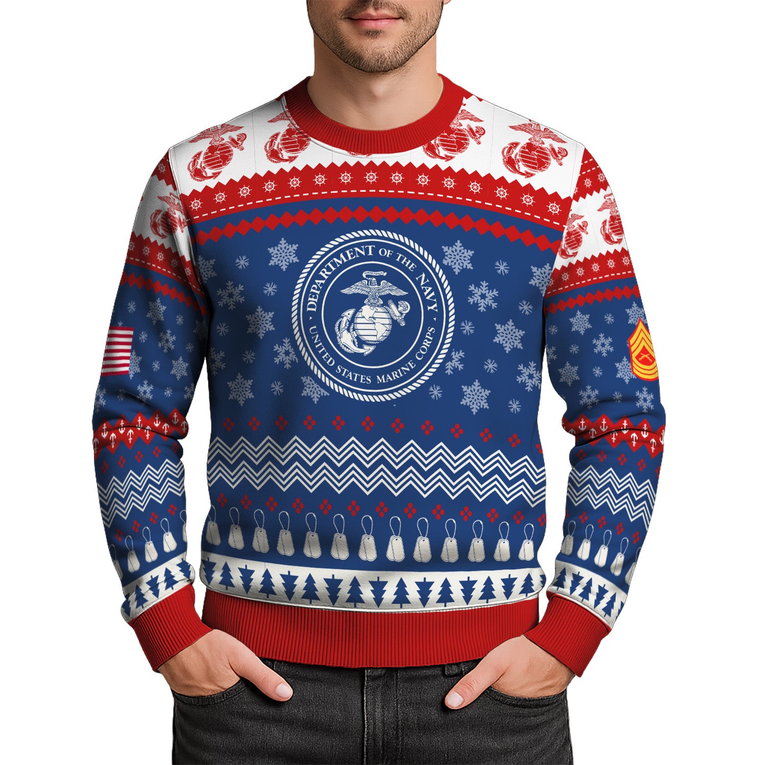 Custom Ranks USMC Ugly Christmas Sweater for Women Men KRUST04