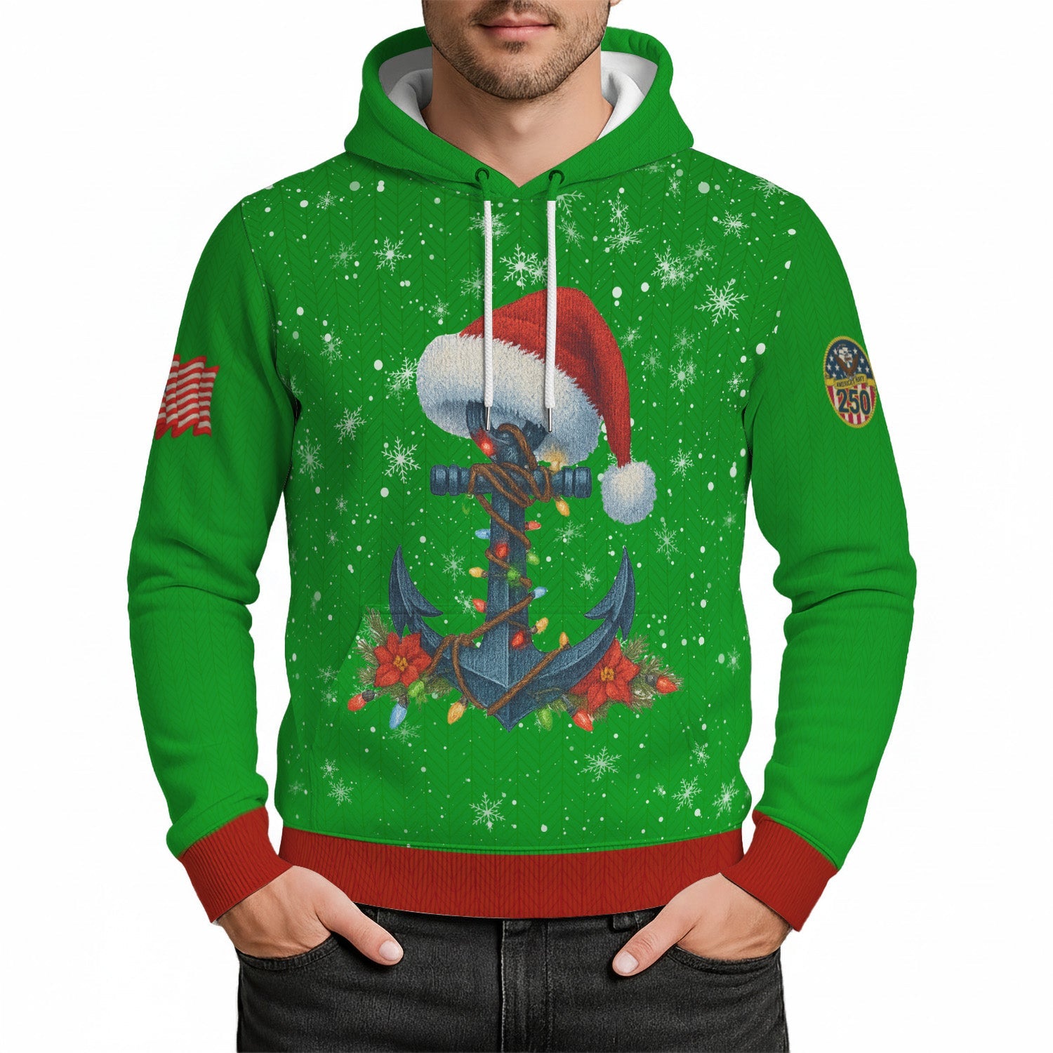 US Navy 3D All Over Print Hoodie Anchor Xmas Hat