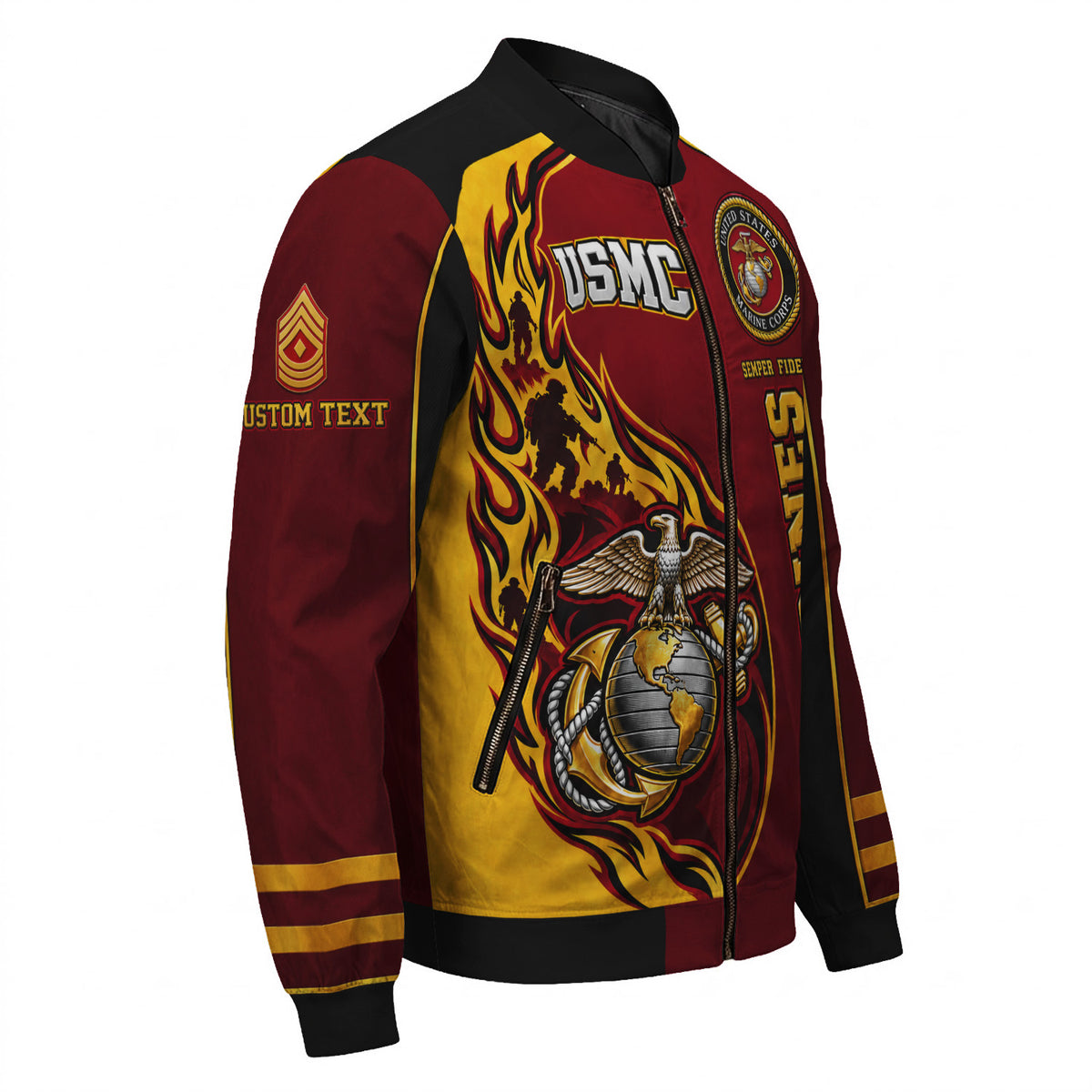 Custom USMC Bomber Jacket Personalized Military Rank Name for Men