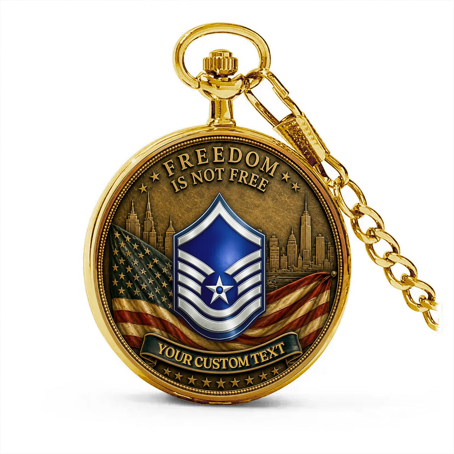 Personalized US Air Force 250th Anniversary Pocket Watch Custom Rank Gift