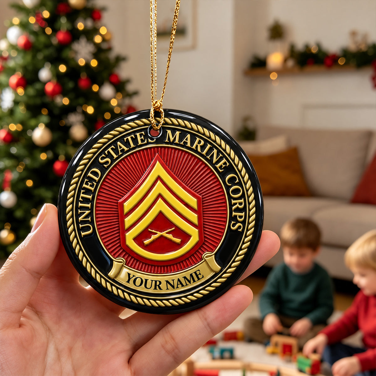 Personalized U.S. Army 3D Relief Ceramic Ornament Custom Rank and Text