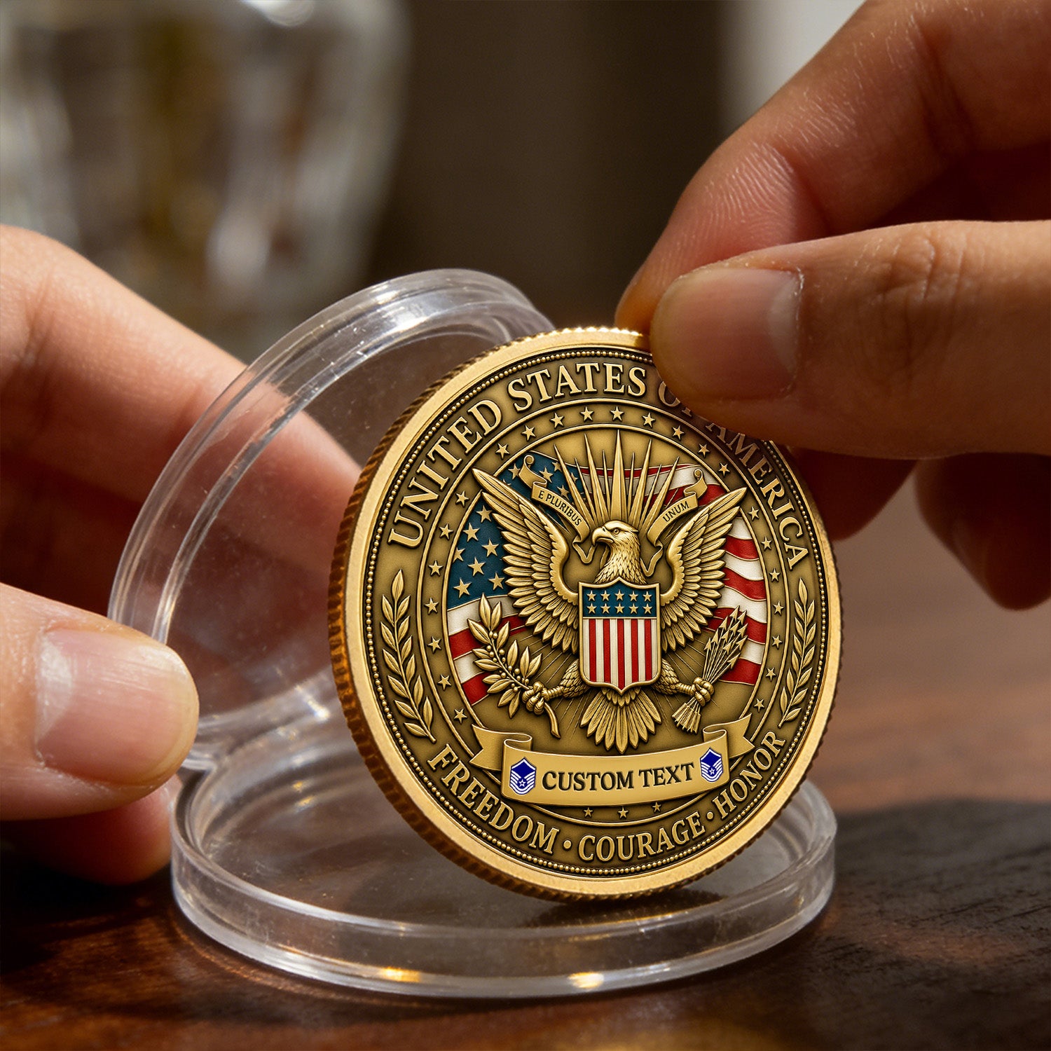 USAF Veteran Custom Photo Rank 3D Challenge Coin