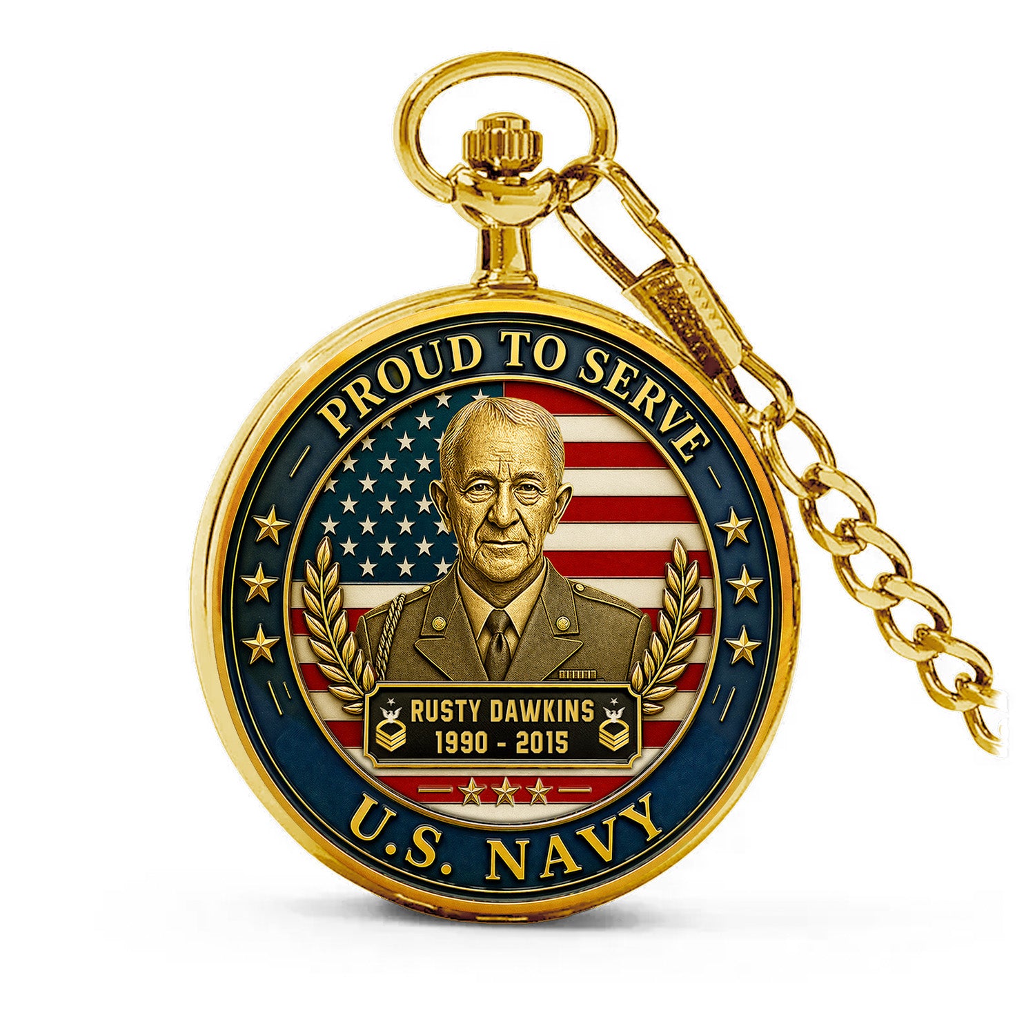 US Navy Anniversary Pocket Watch Personalized Name and Rank