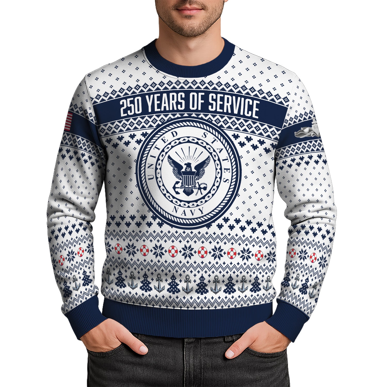 Custom Ranks US Navy Ugly Christmas Sweater for Women Men KRUST06