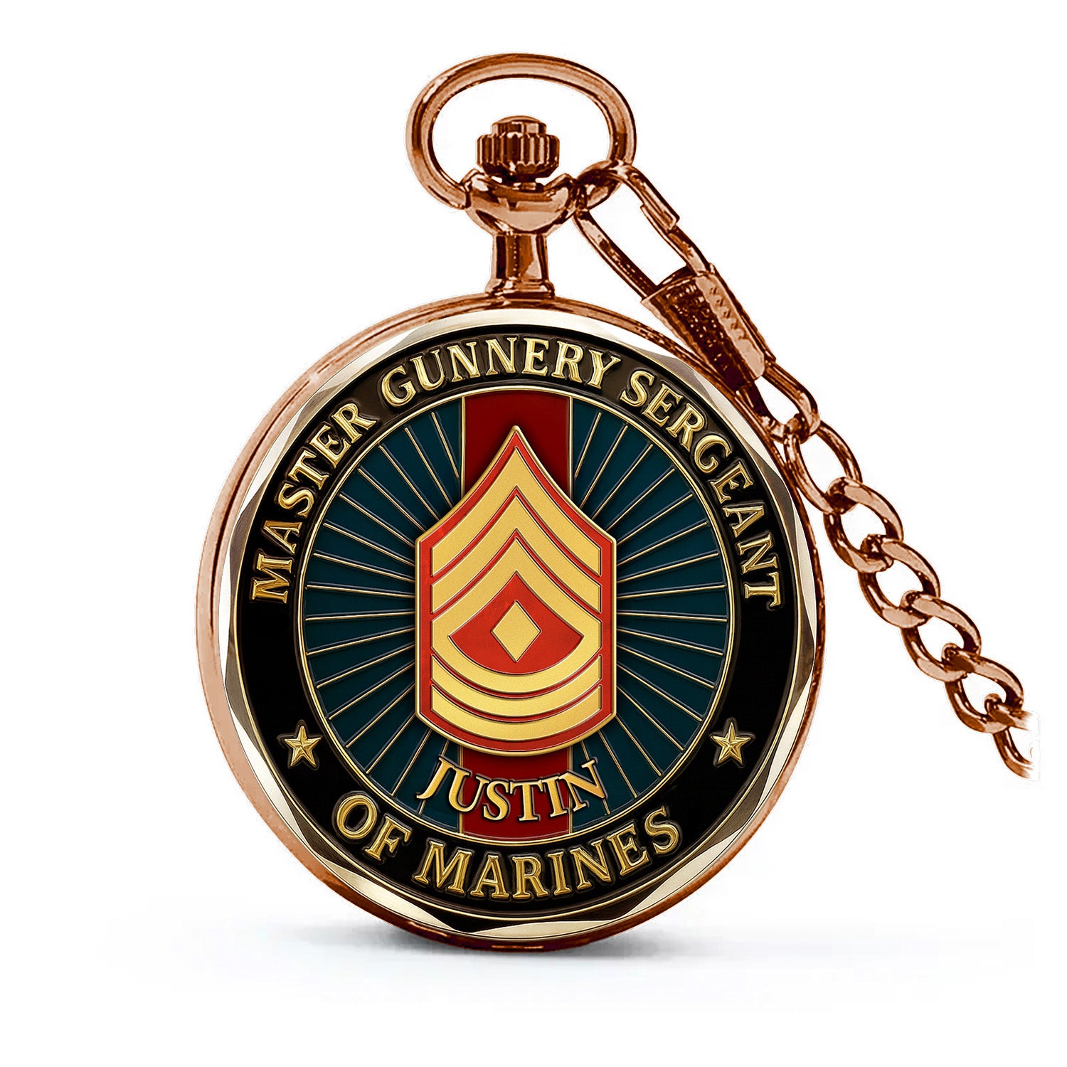 Custom Rank USMC Pocket Watch – Personalized Marine Corps Veteran Gift