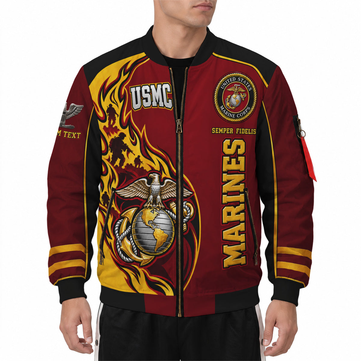Custom USMC Bomber Jacket Personalized Military Rank Name for Men