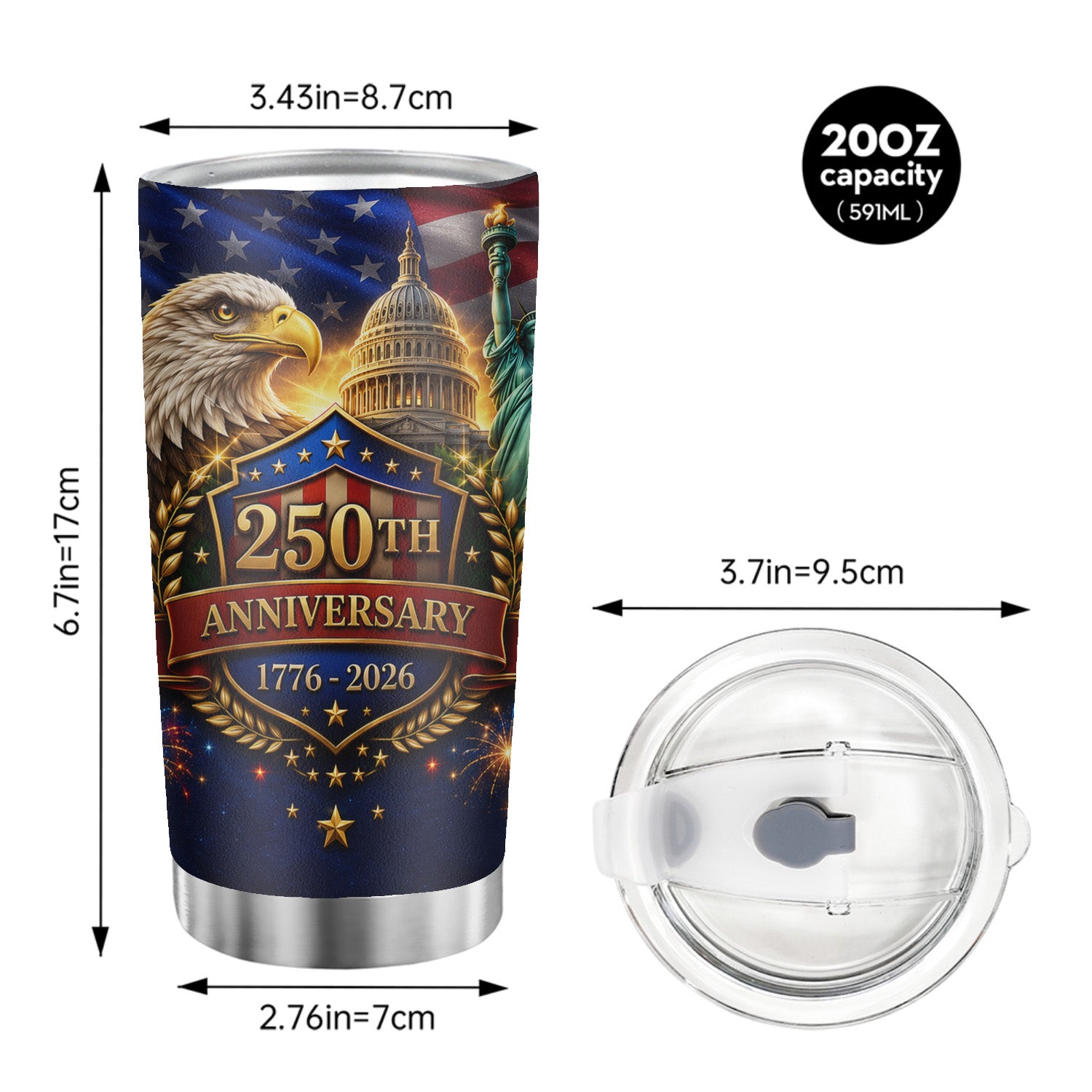 America 250th Anniversary Eagle Liberty 20oz Tumbler