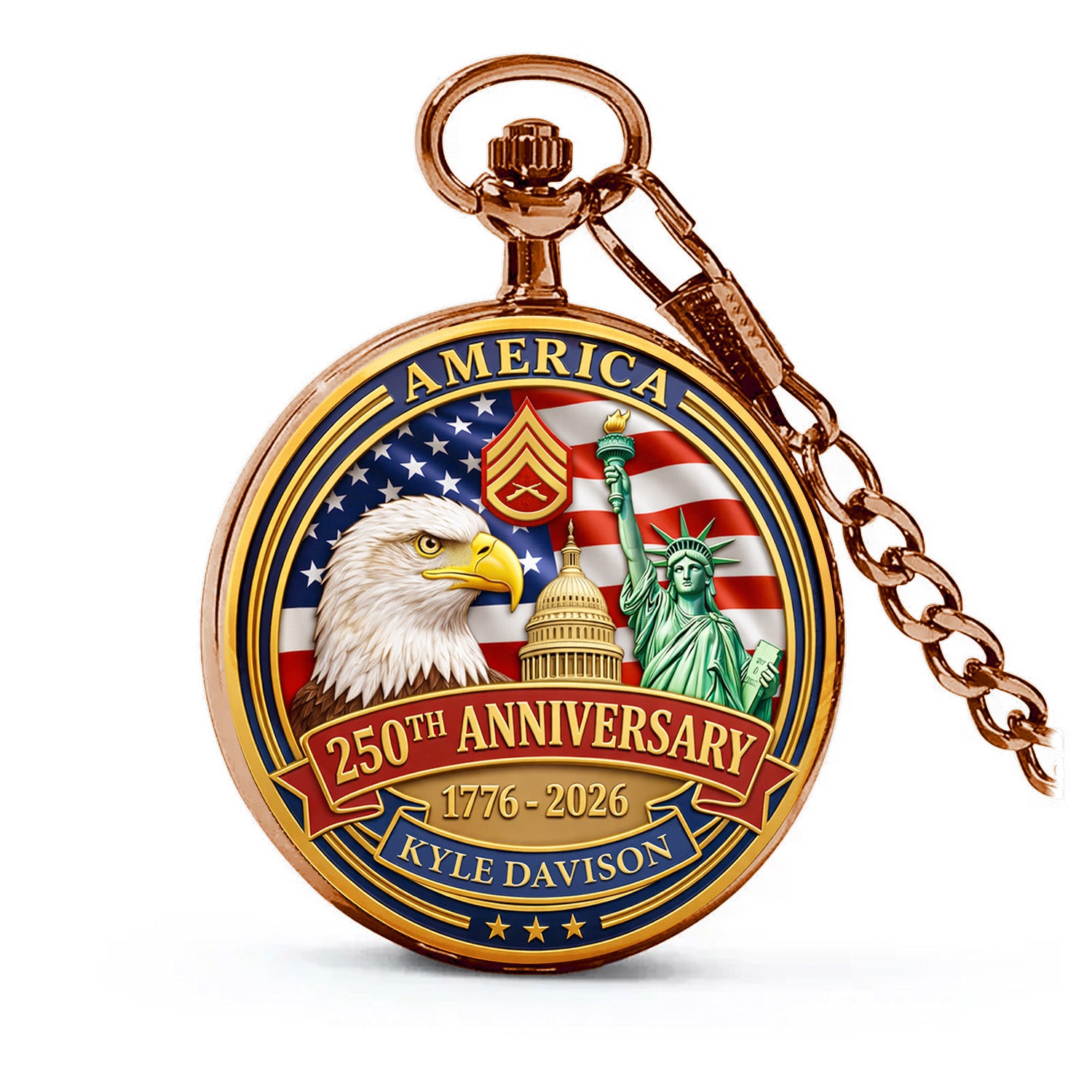 USMC Pocket Watch Custom Text Military Gift