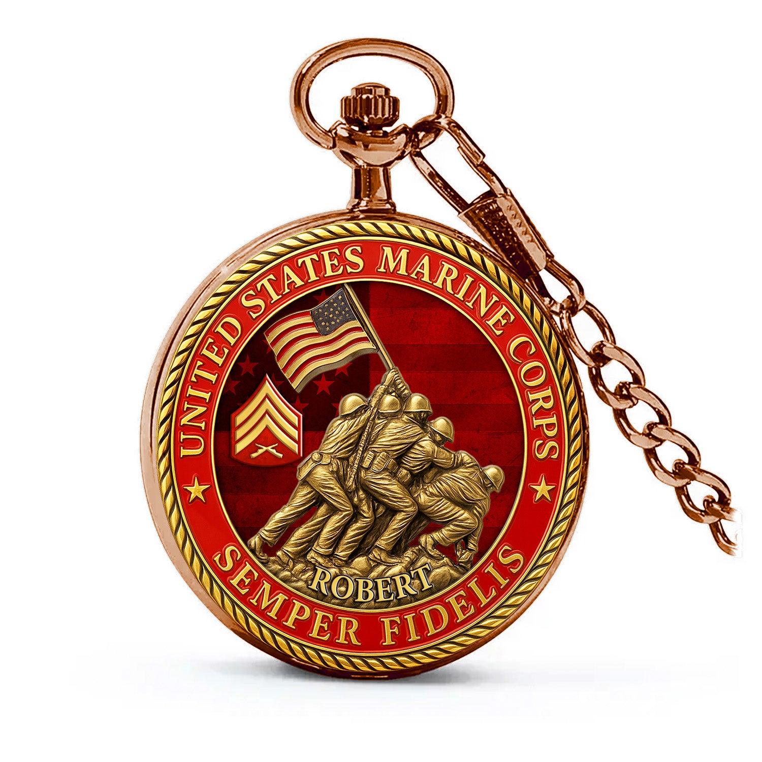 USMC Iwo Jima Pocket Watch – Personalized Marine Corps Veteran Gift