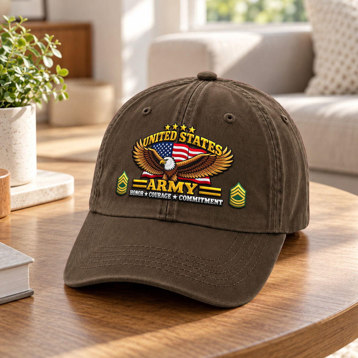 Custom U.S. Army Washed Cap Personalized Military Rank and Text
