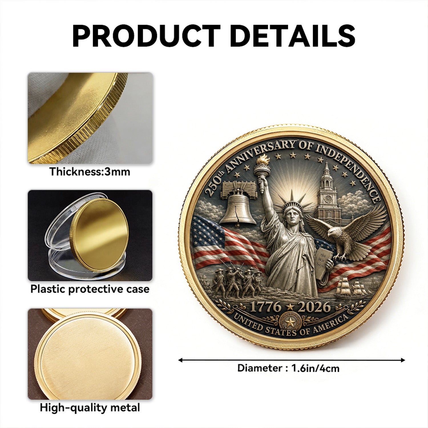 Personalized USAF Rank USA 250th Anniversary 3D Challenge Coin