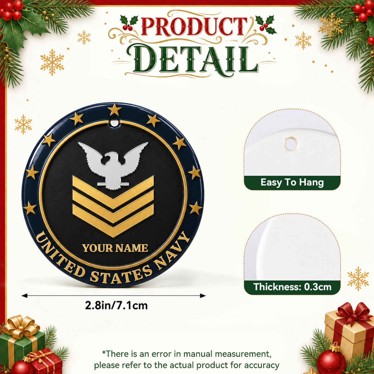 USMC 3D Ceramic Ornament Custom Military Rank Text Keepsake