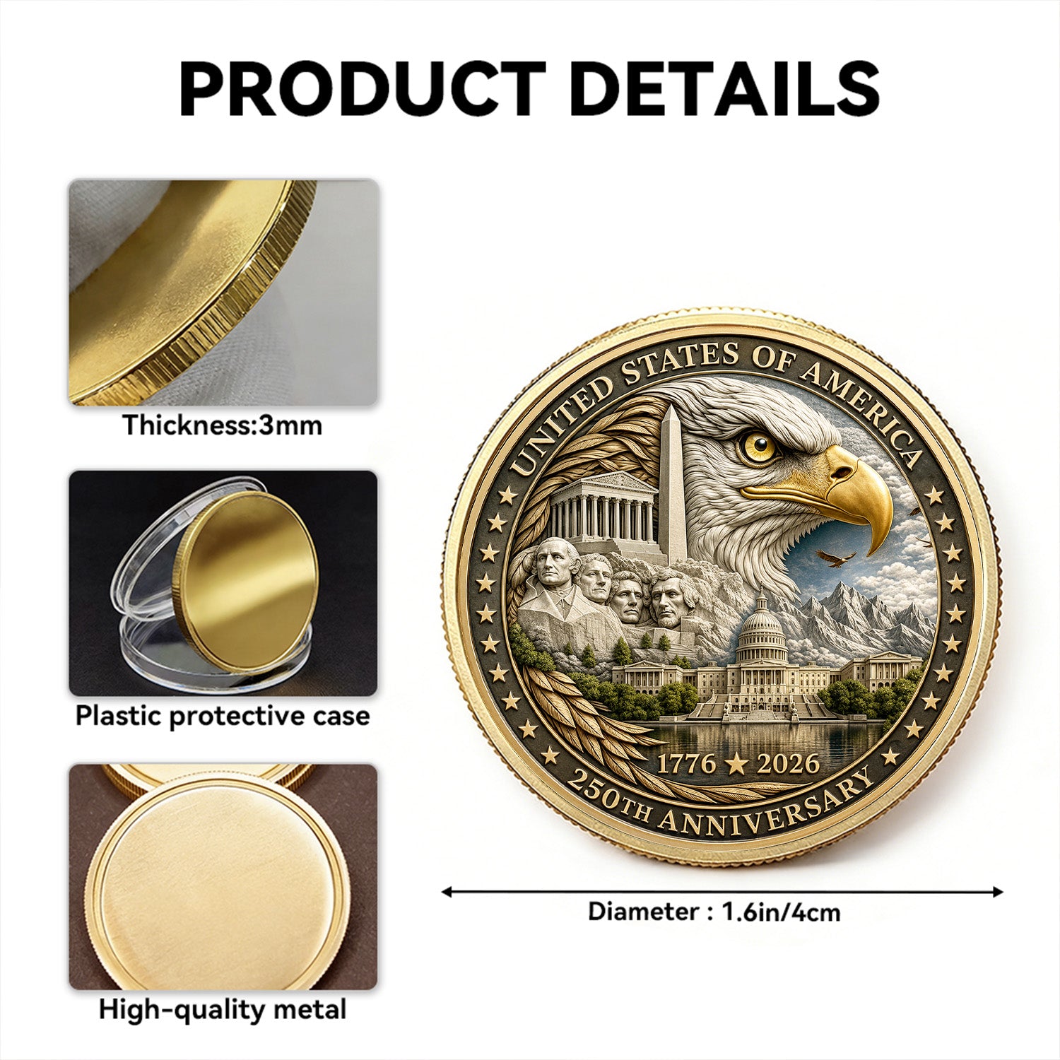 US Navy Personalized 250th USA 3D Challenge Coin