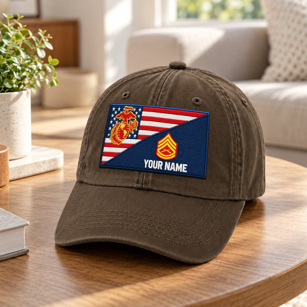 Custom USMC Washed Cap Personalized Military Rank and Text