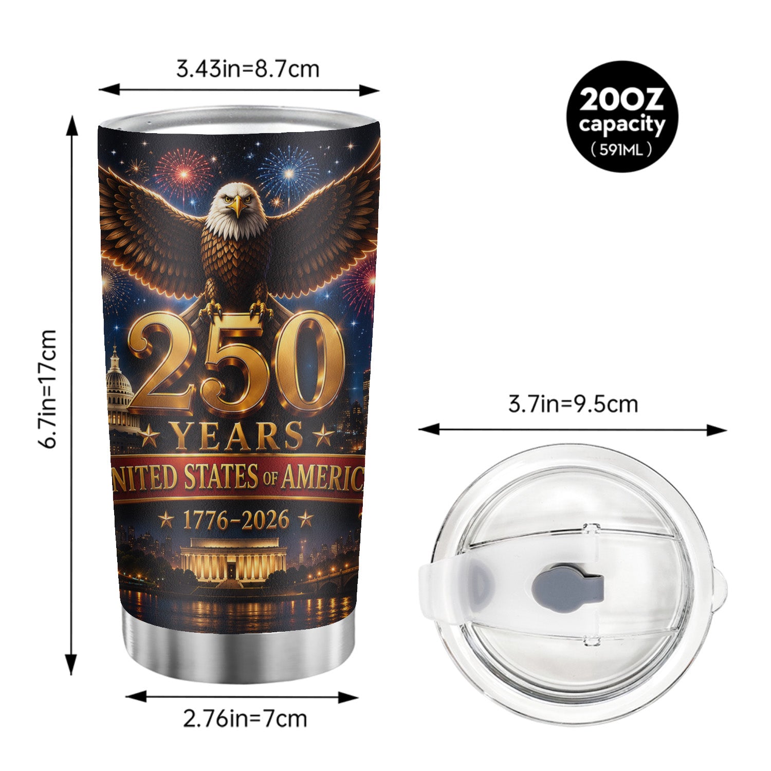 USA 250 Years Patriotic Eagle 20oz Tumbler