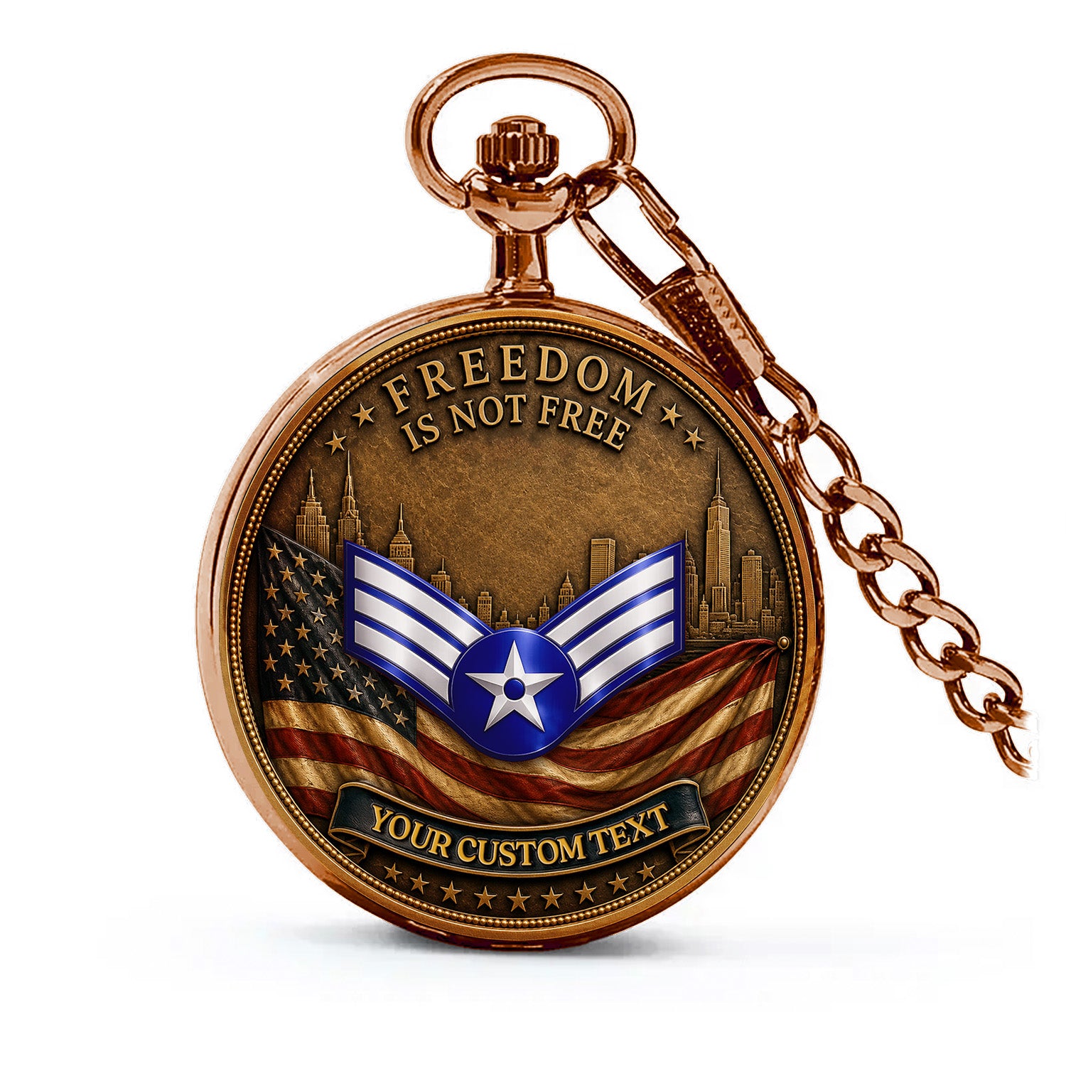 Personalized US Air Force 250th Anniversary Pocket Watch Custom Rank Gift
