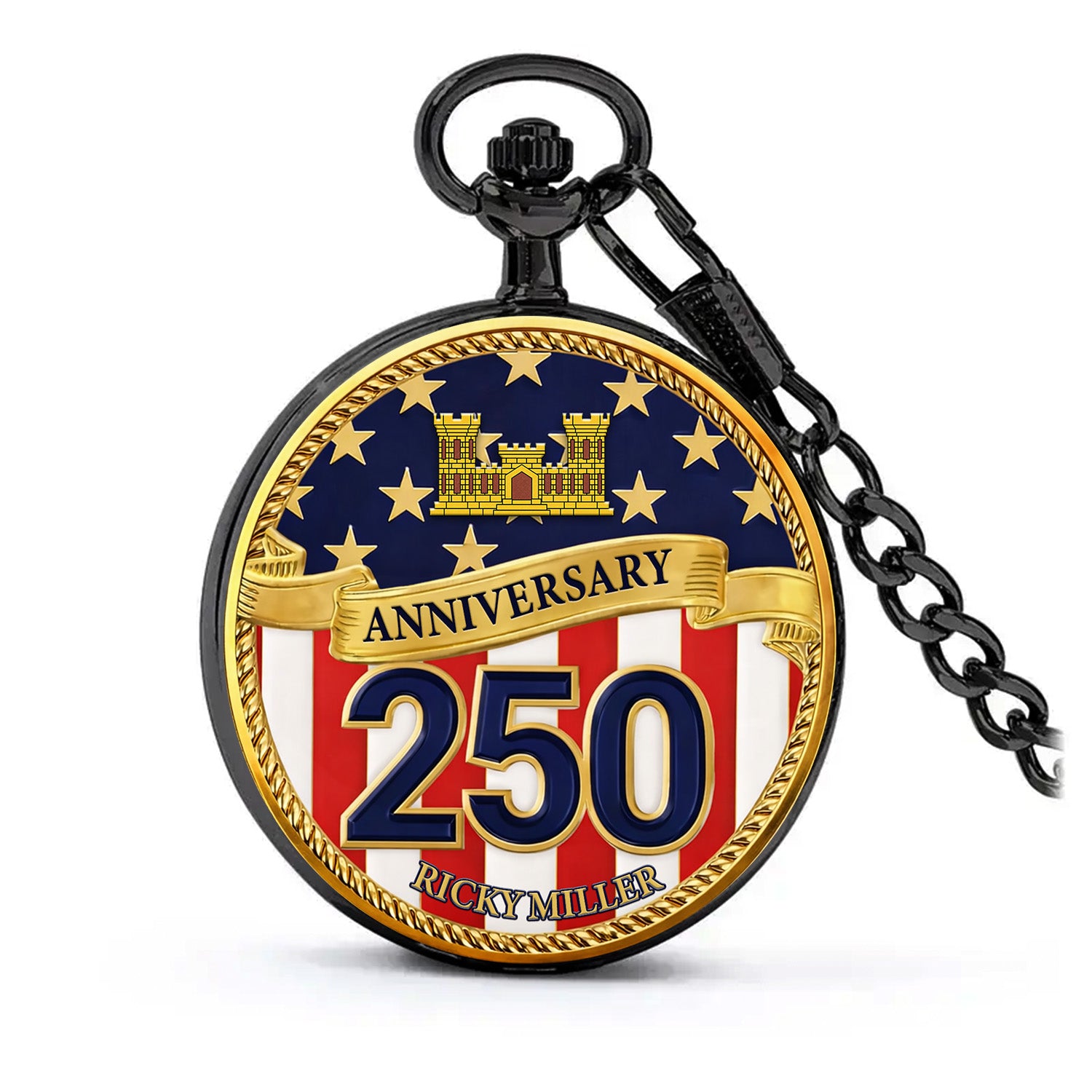 Army Veteran Pocket Watch Custom Rank Name Gift for Him
