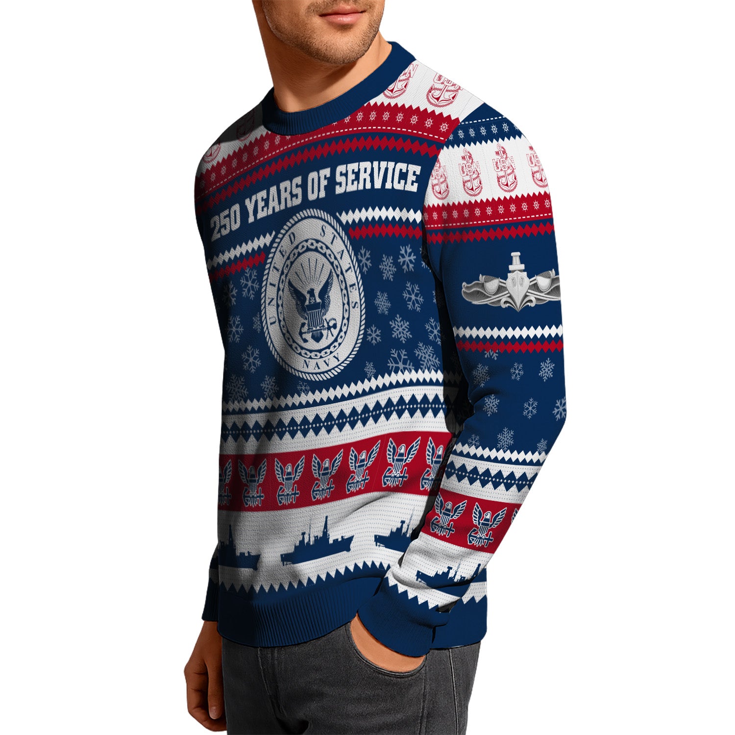 Custom Ranks US Navy Ugly Christmas Sweater for Women Men KRUST03