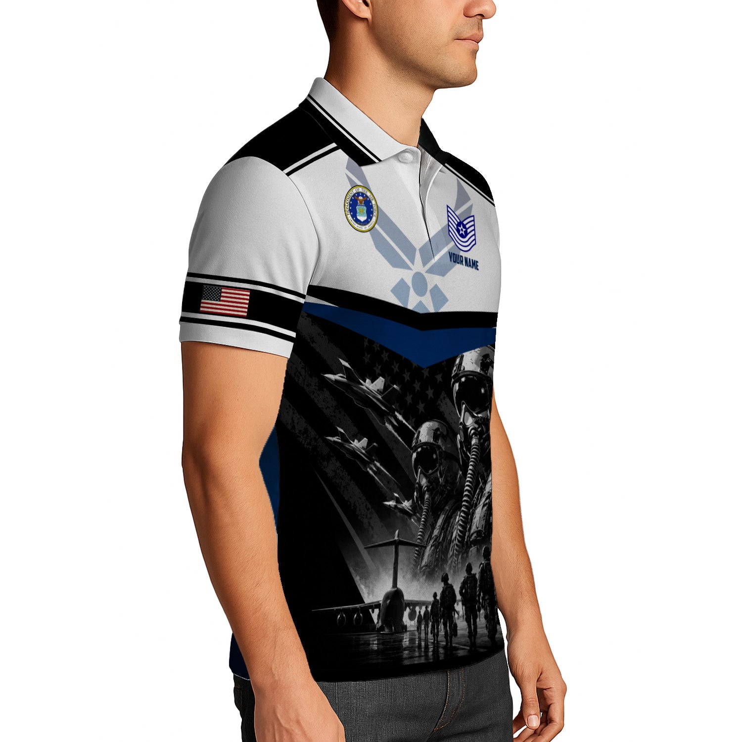 Personalized US Air Force Rank 3D All-Over Print Polo Shirt Gift