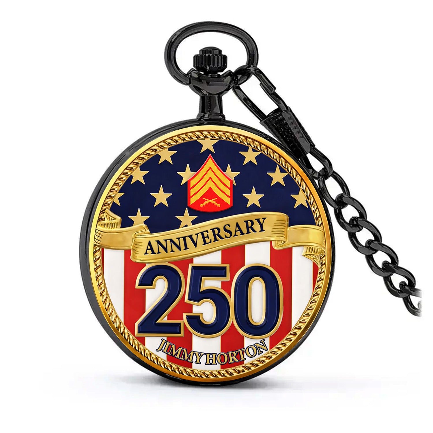 Marine Veteran Pocket Watch Personalized Name Rank