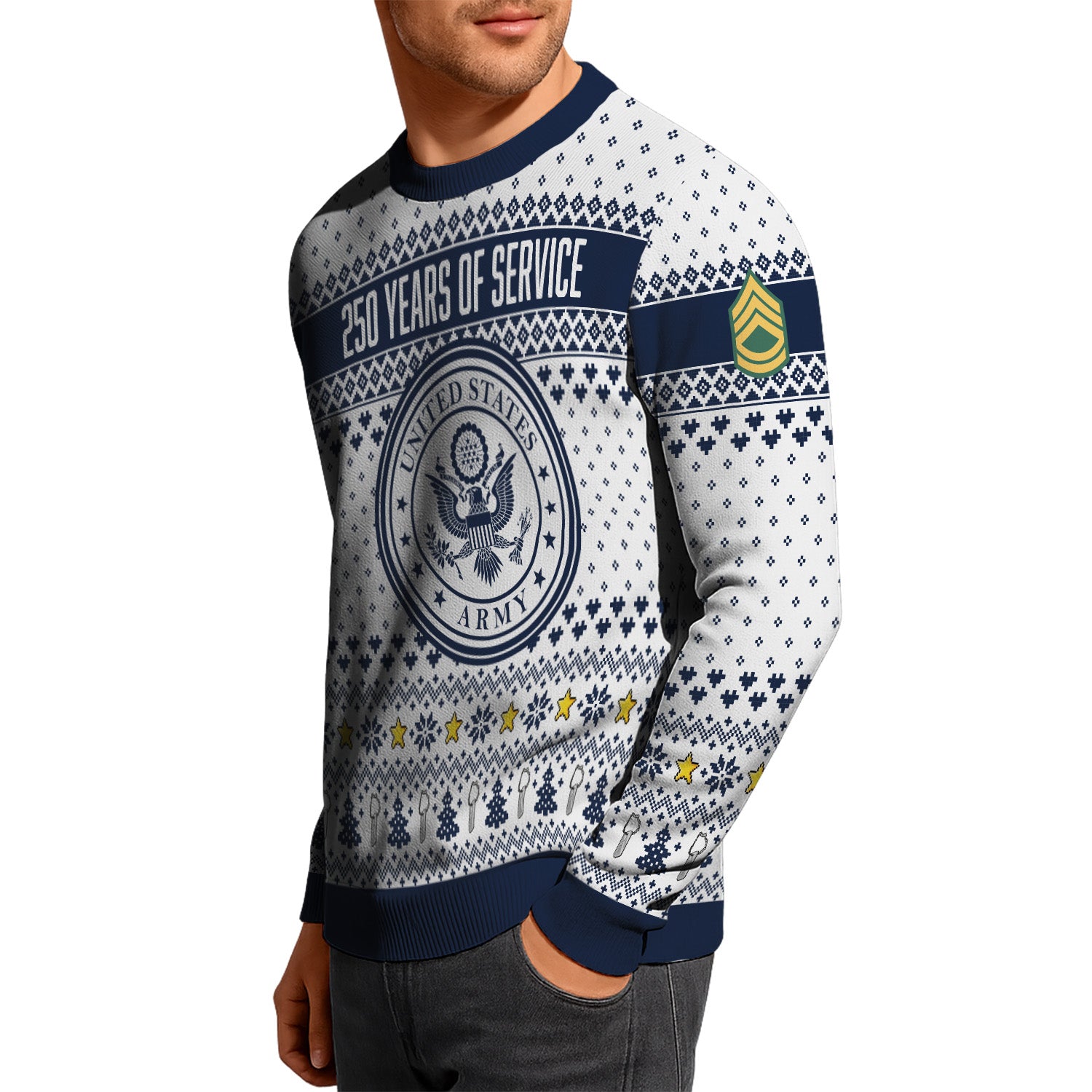 Custom Ranks US Army Ugly Christmas Sweater for Women Men KRUST06