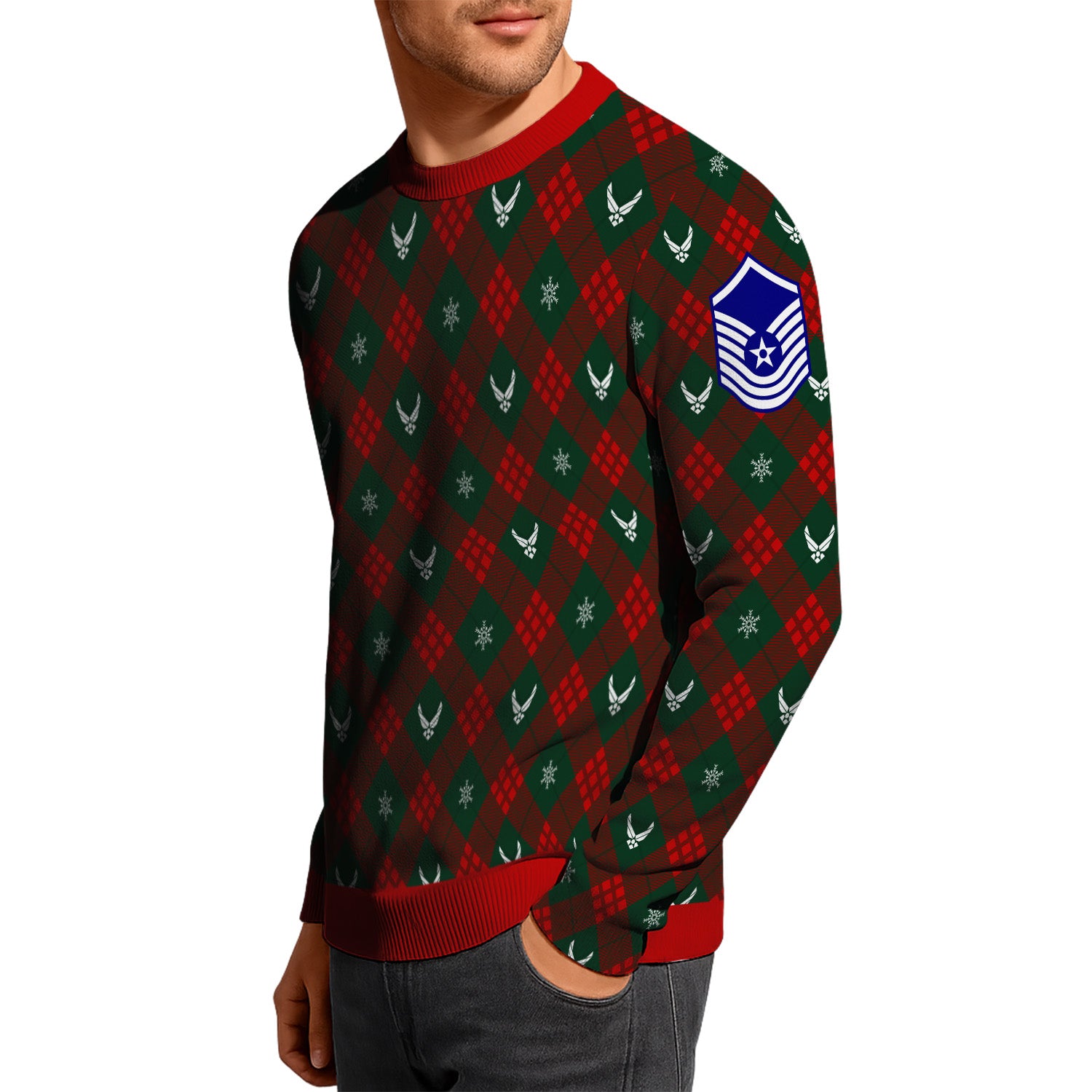 Custom Ranks US Air Force Ugly Christmas Sweater for Women Men KRUST08