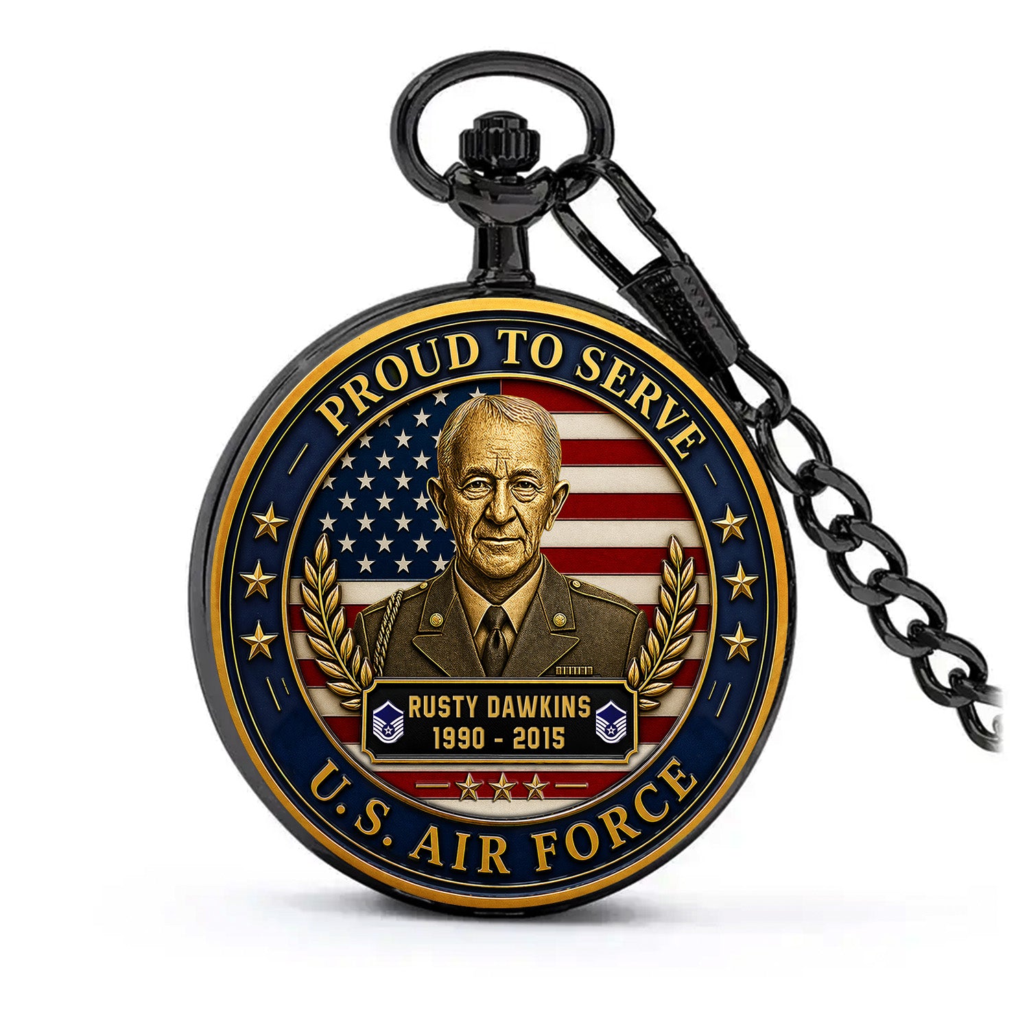 Custom Air Force Rank Name Pocket Watch Retirement Gift