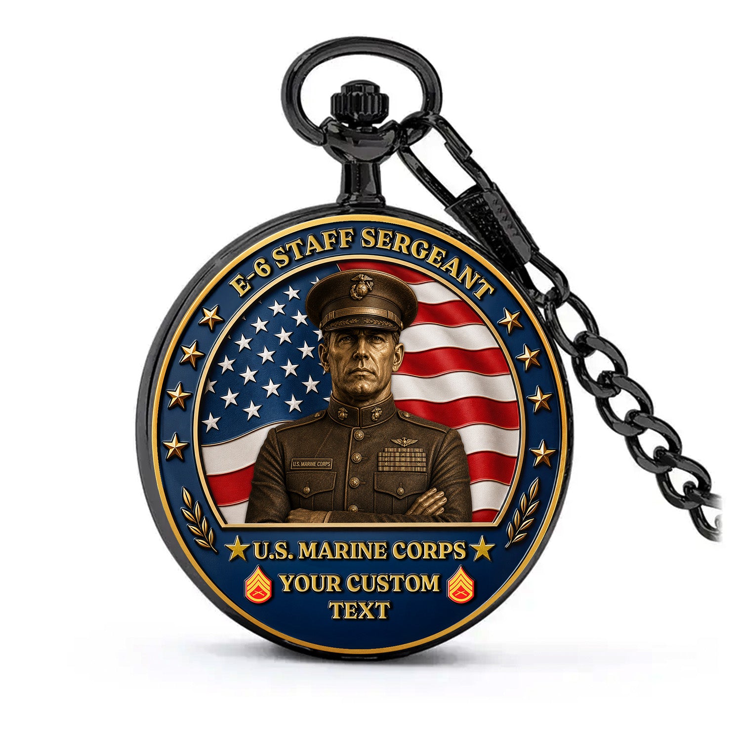 Custom USMC Rank Pocket Watch Military Veteran Gift