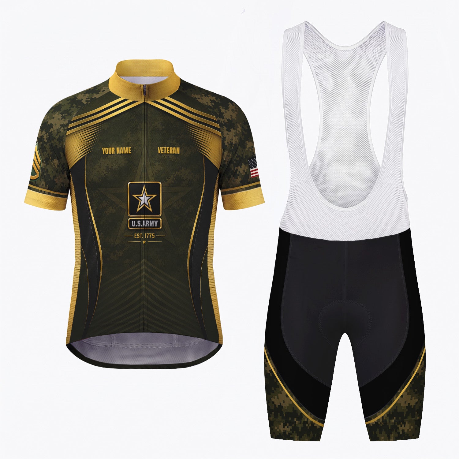 Personalized U.S. Army Cycling Jersey Custom Name & Rank Veteran Shirt