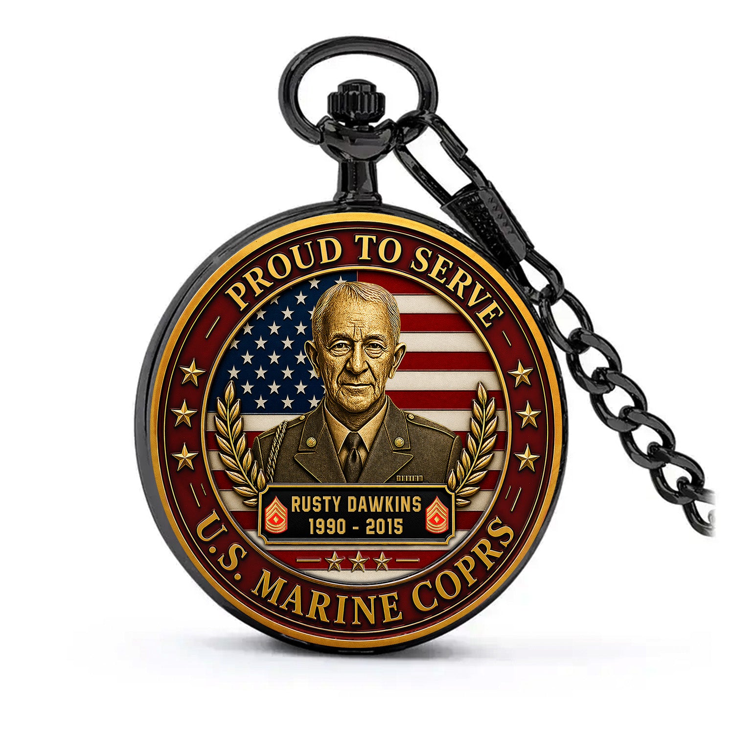 Custom Marine Corps Rank Name Pocket Watch Gift