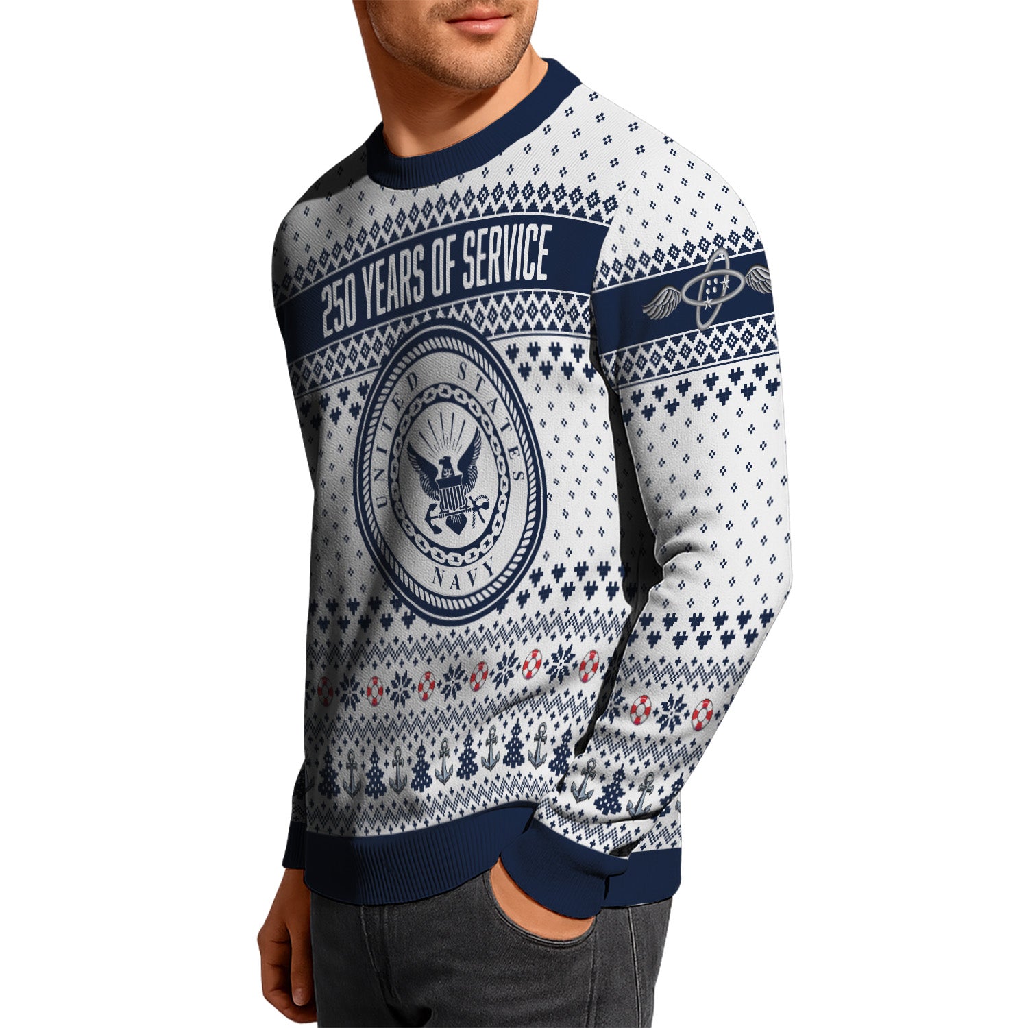 Custom Ranks US Navy Ugly Christmas Sweater for Women Men KRUST06