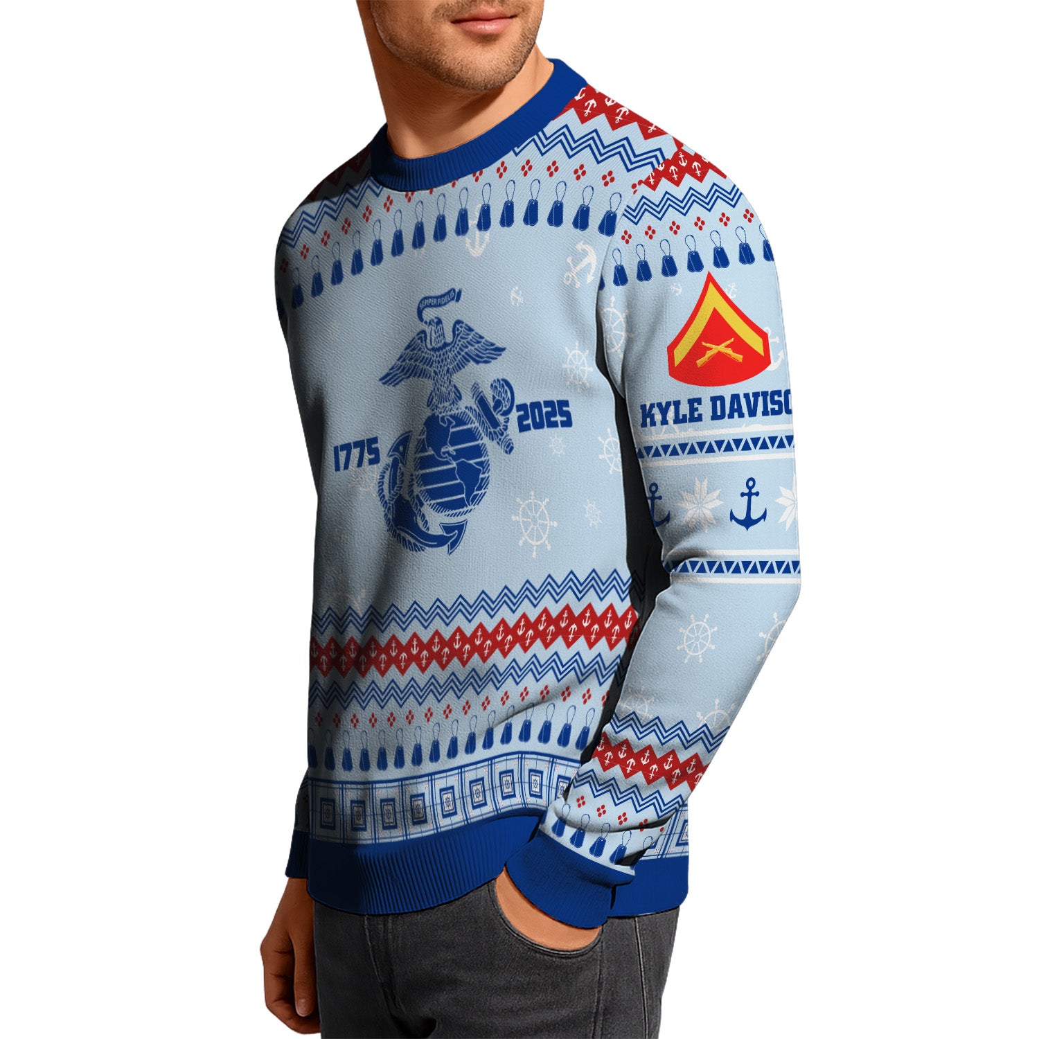 Custom Ranks And Text USMC Ugly Christmas Sweater for Women Men KRUST02