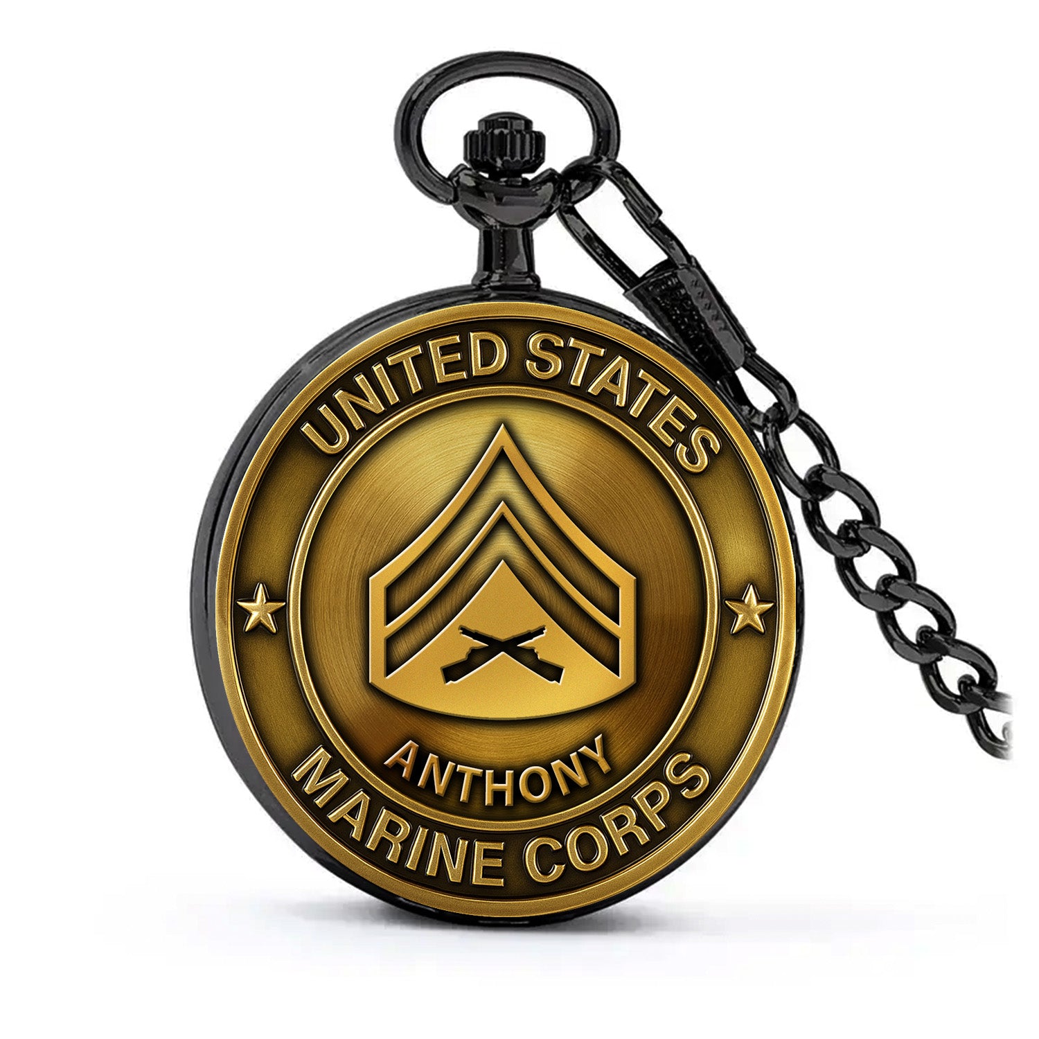 Personalized MARlNE Custom Ranks/Insignia And Text Round Pocket Watch