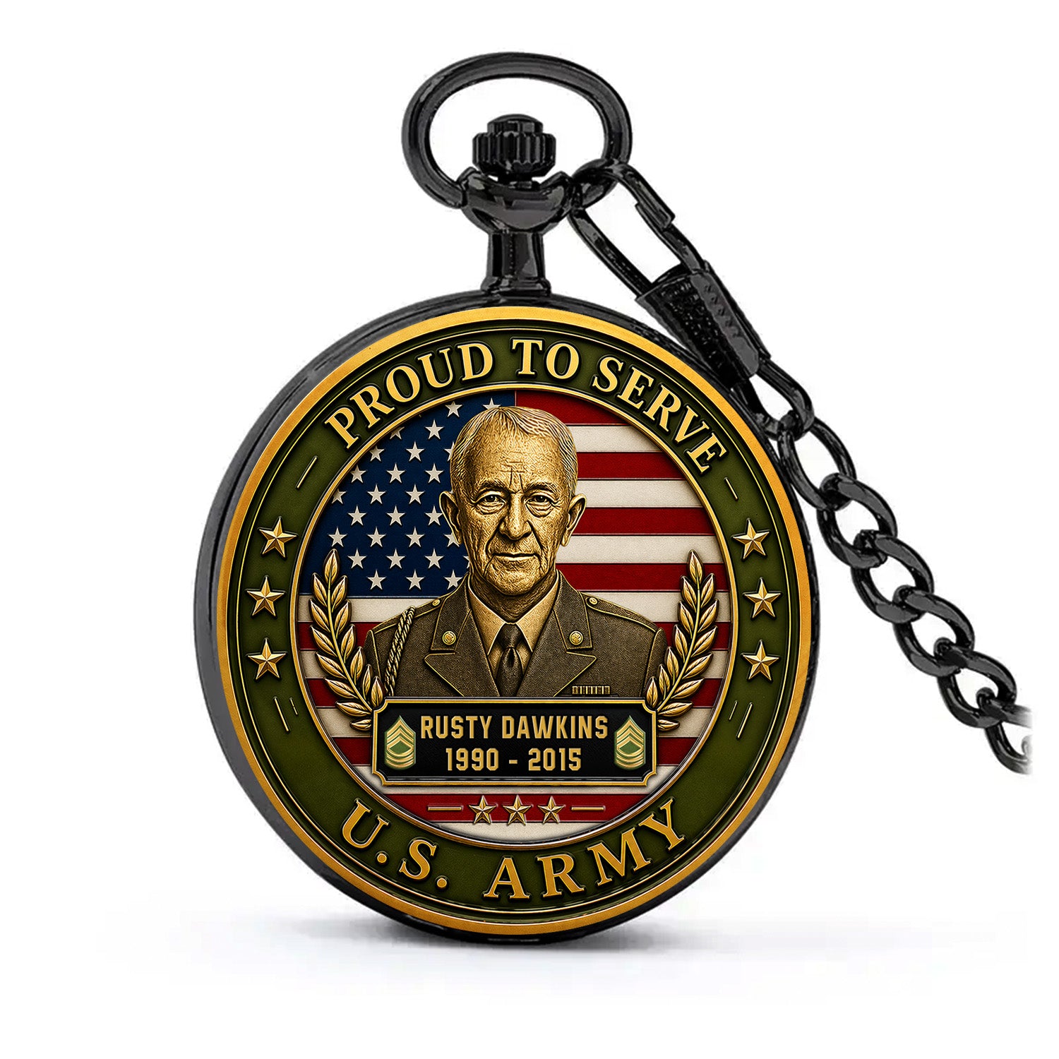 Army Custom Rank Pocket Watch 250 Years Patriotic Gift
