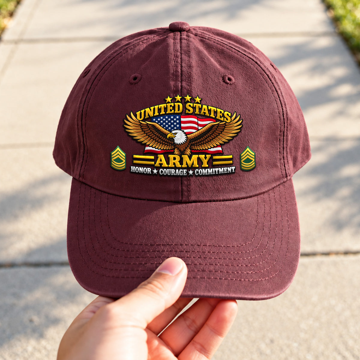 Custom U.S. Army Washed Cap Personalized Military Rank and Text