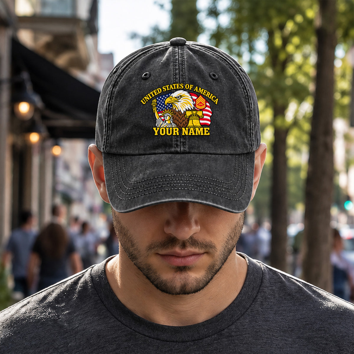 U.S. Marine Corps Embroidered Cap Custom Rank Text Veteran Gift