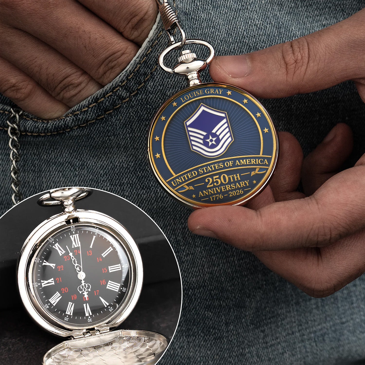 Personalized US Air Force Service Pocket Watch Gift