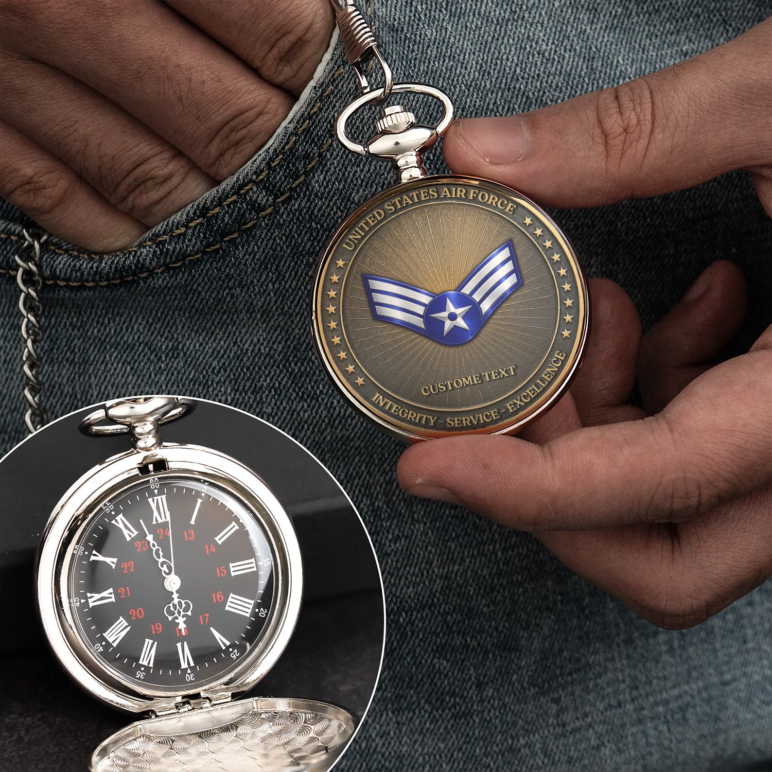 Custom US Air Force Pocket Watch Personalized Veteran Gift