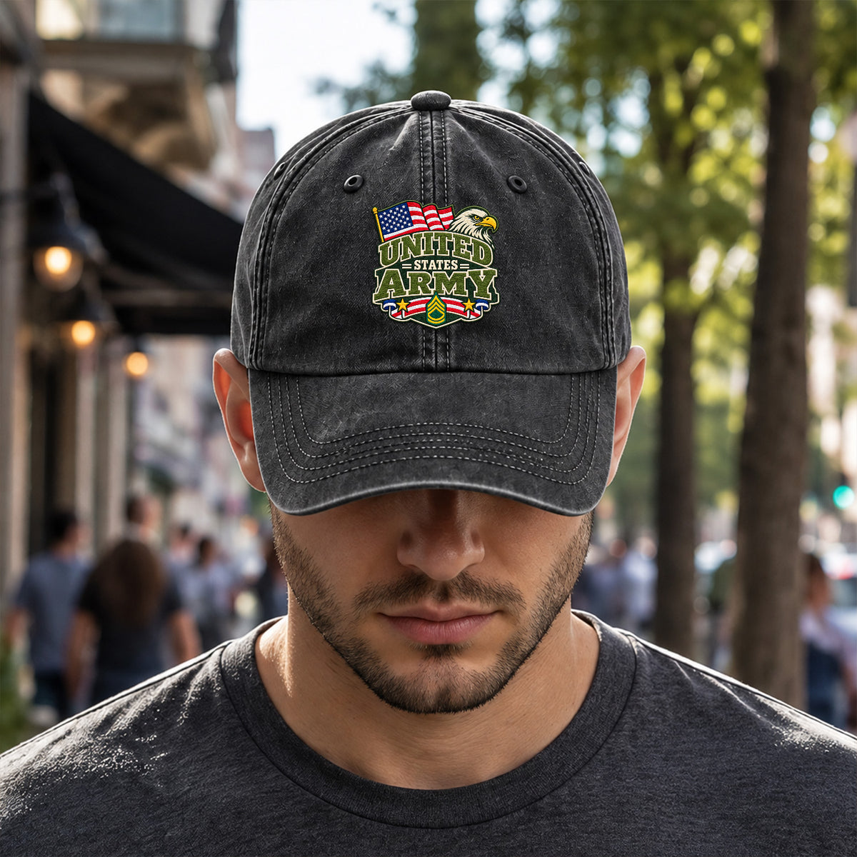 Personalized U.S. Army Embroidered Washed Cap Custom Rank and Text