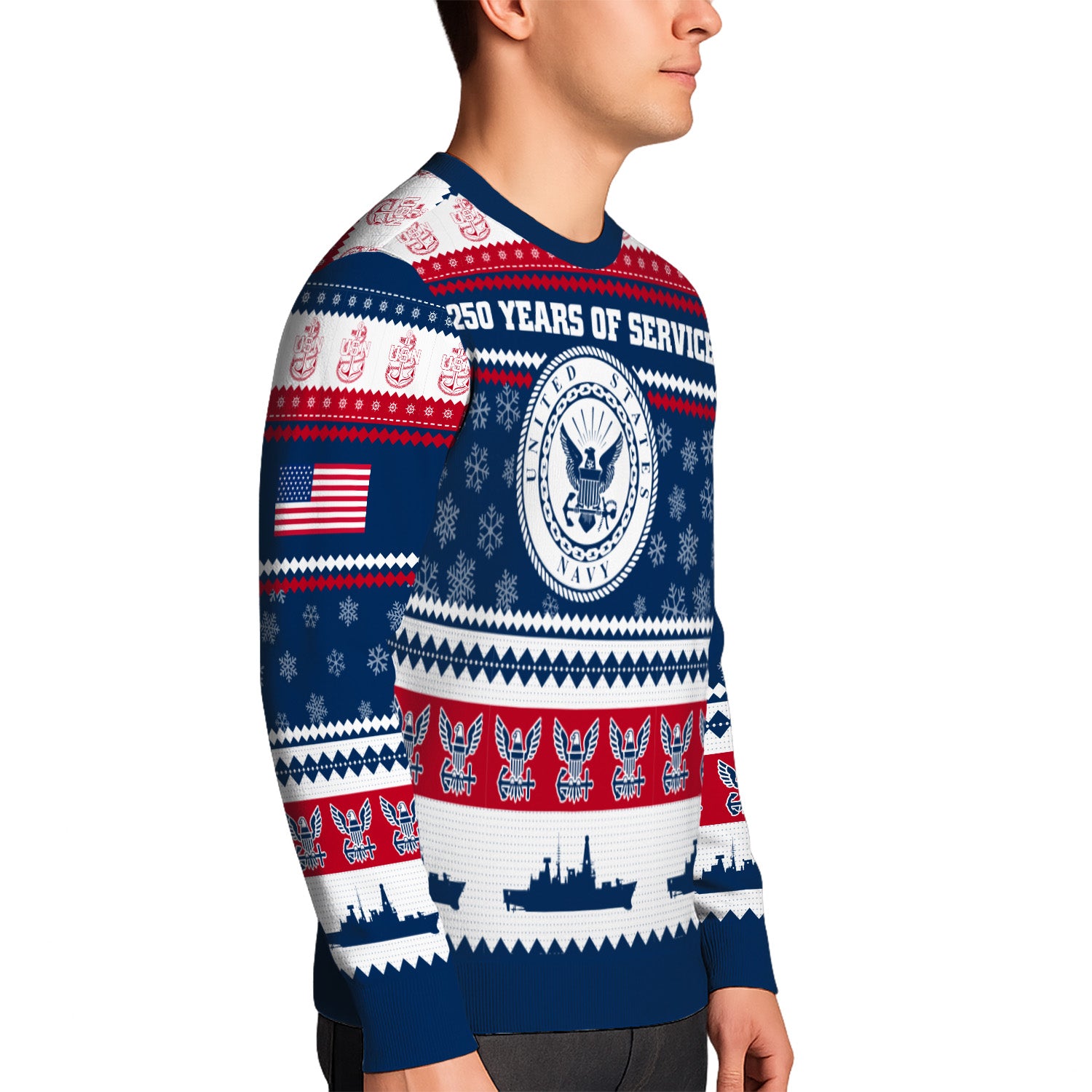 Custom Ranks US Navy Ugly Christmas Sweater for Women Men KRUST03